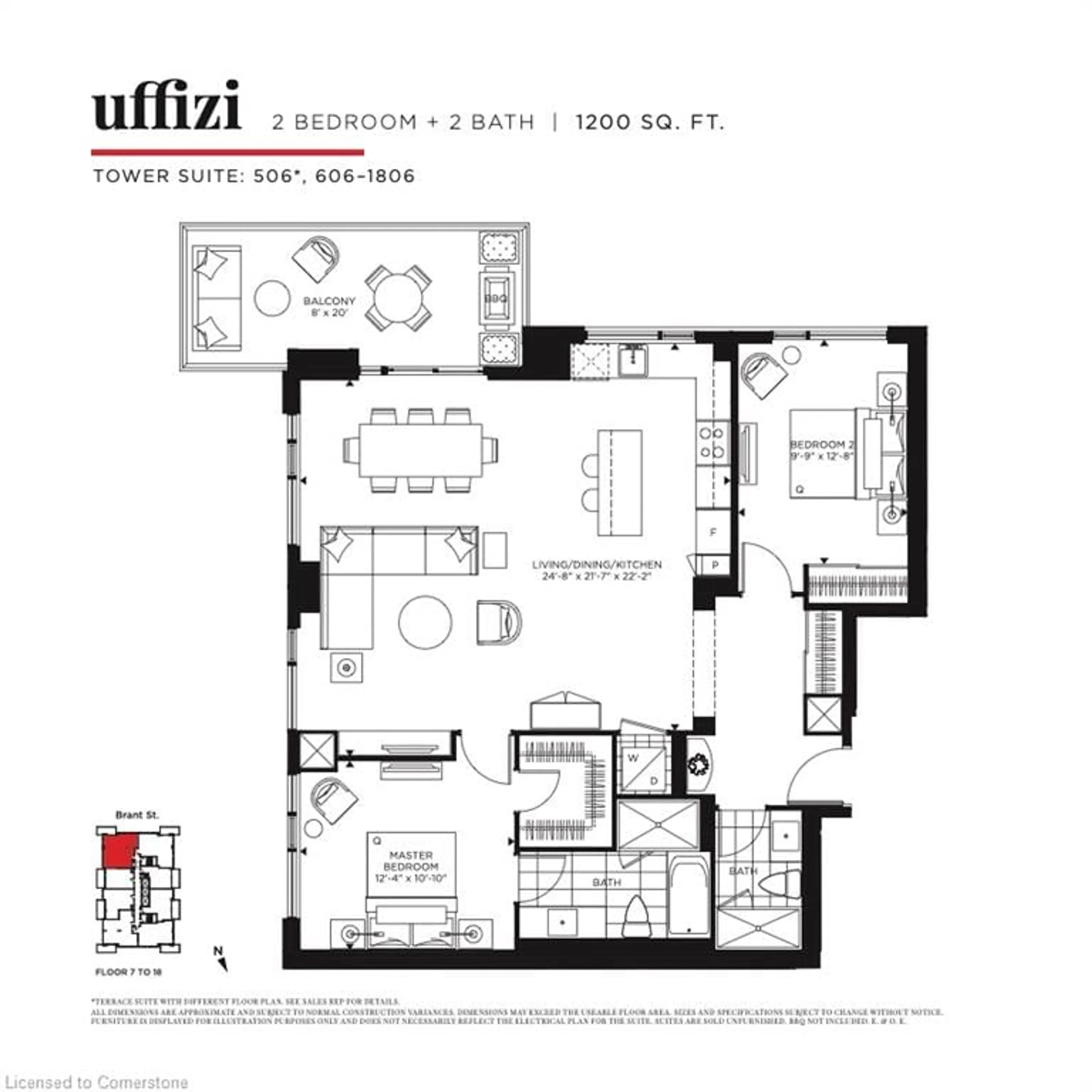 Floor plan for 2007 James St #1506, Burlington Ontario L7R 0G7