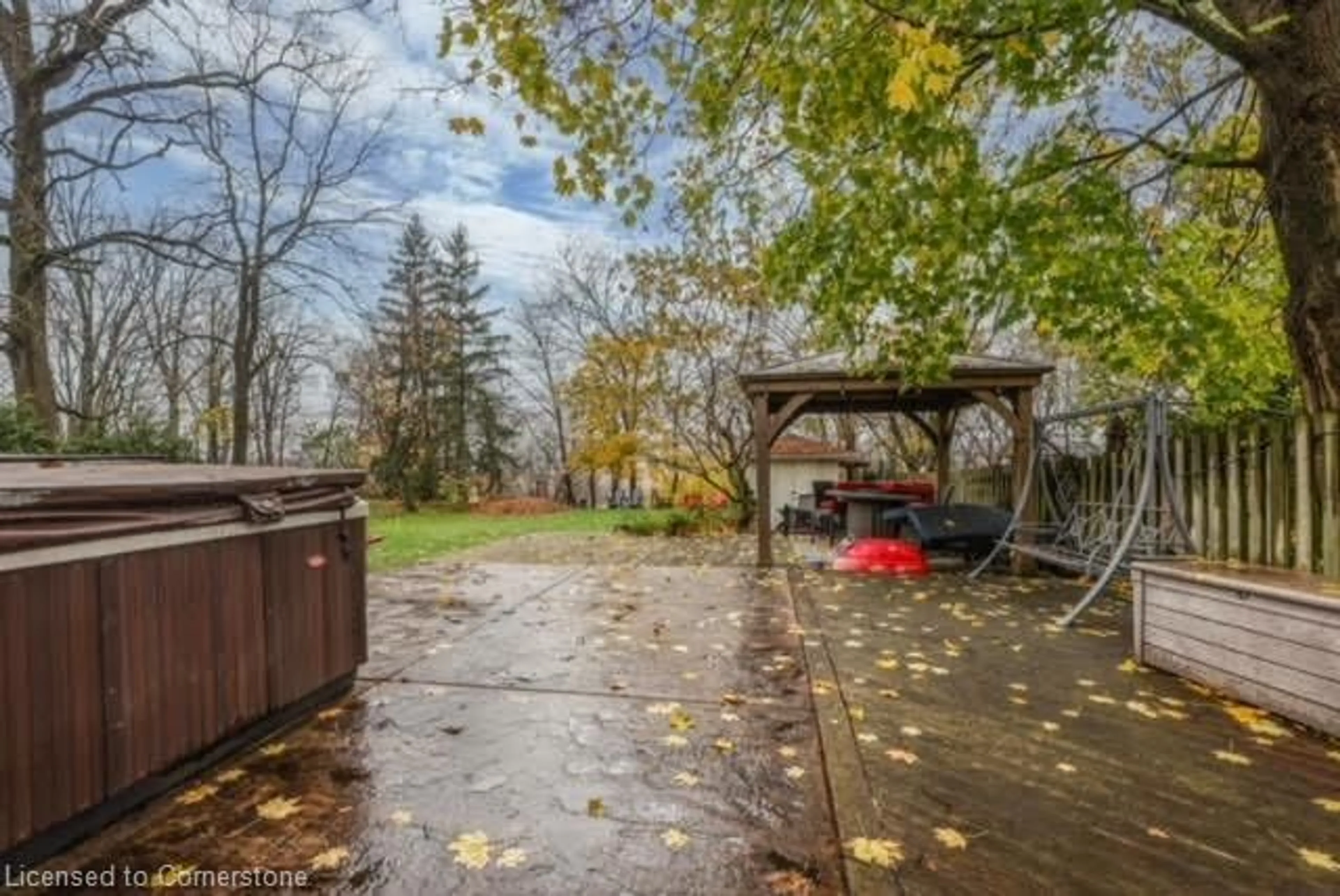 Patio, the fenced backyard for 61 Blossom Ave, Brantford Ontario N3T 5L9