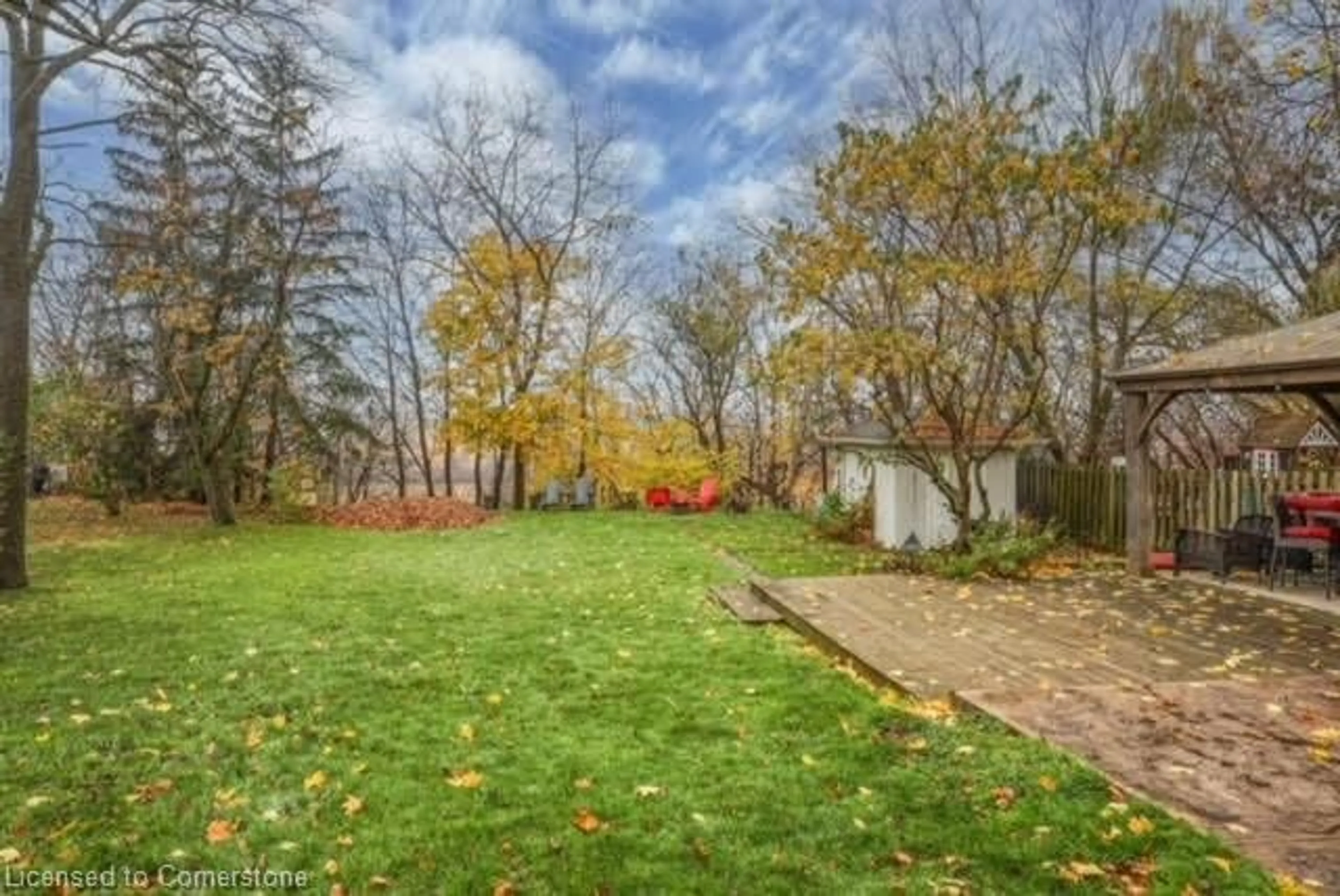 A pic from exterior of the house or condo, the fenced backyard for 61 Blossom Ave, Brantford Ontario N3T 5L9