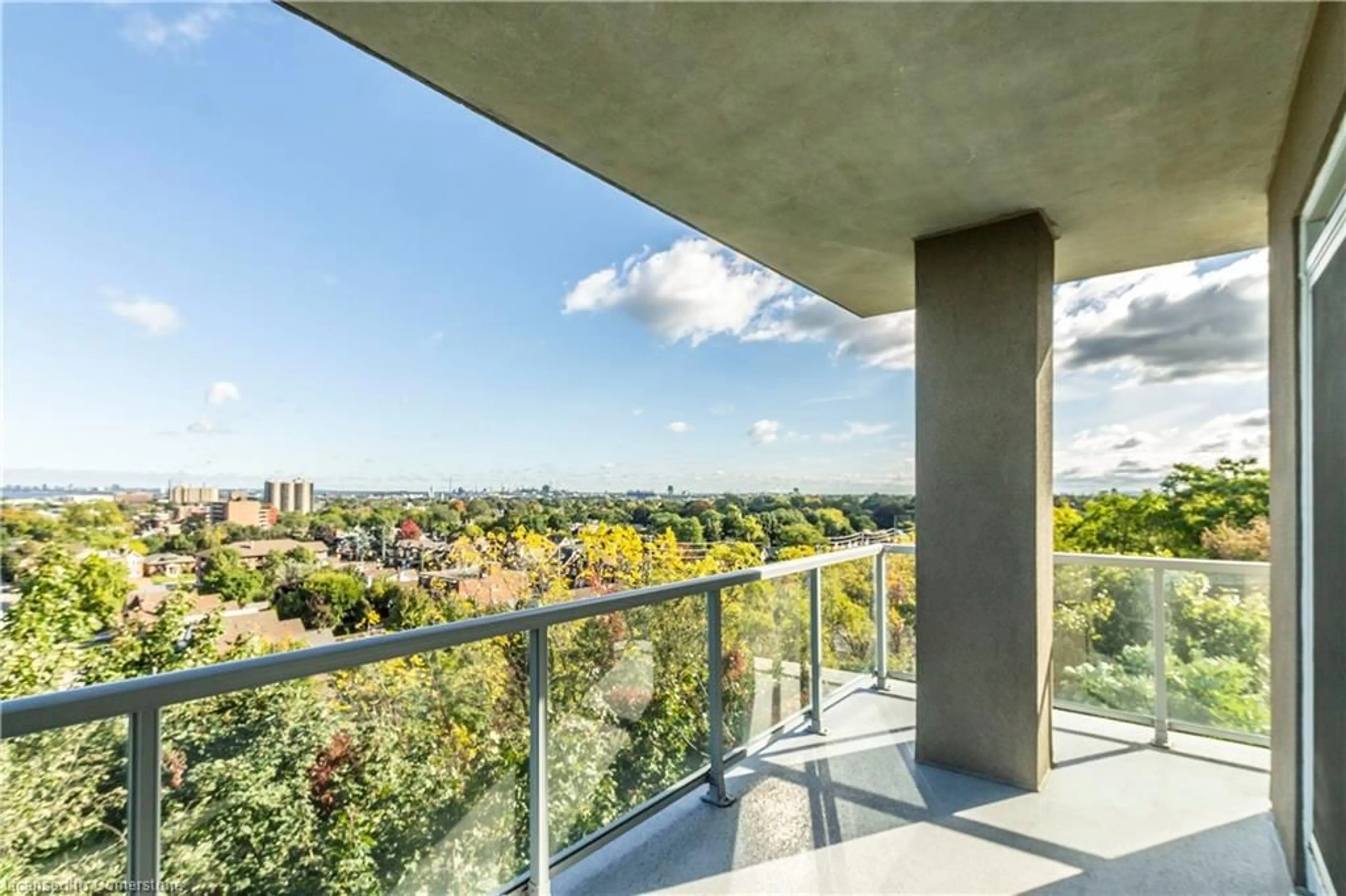 Balcony in the apartment, the view of city buildings for 479 Charlton Ave #404, Hamilton Ontario L8N 0B4