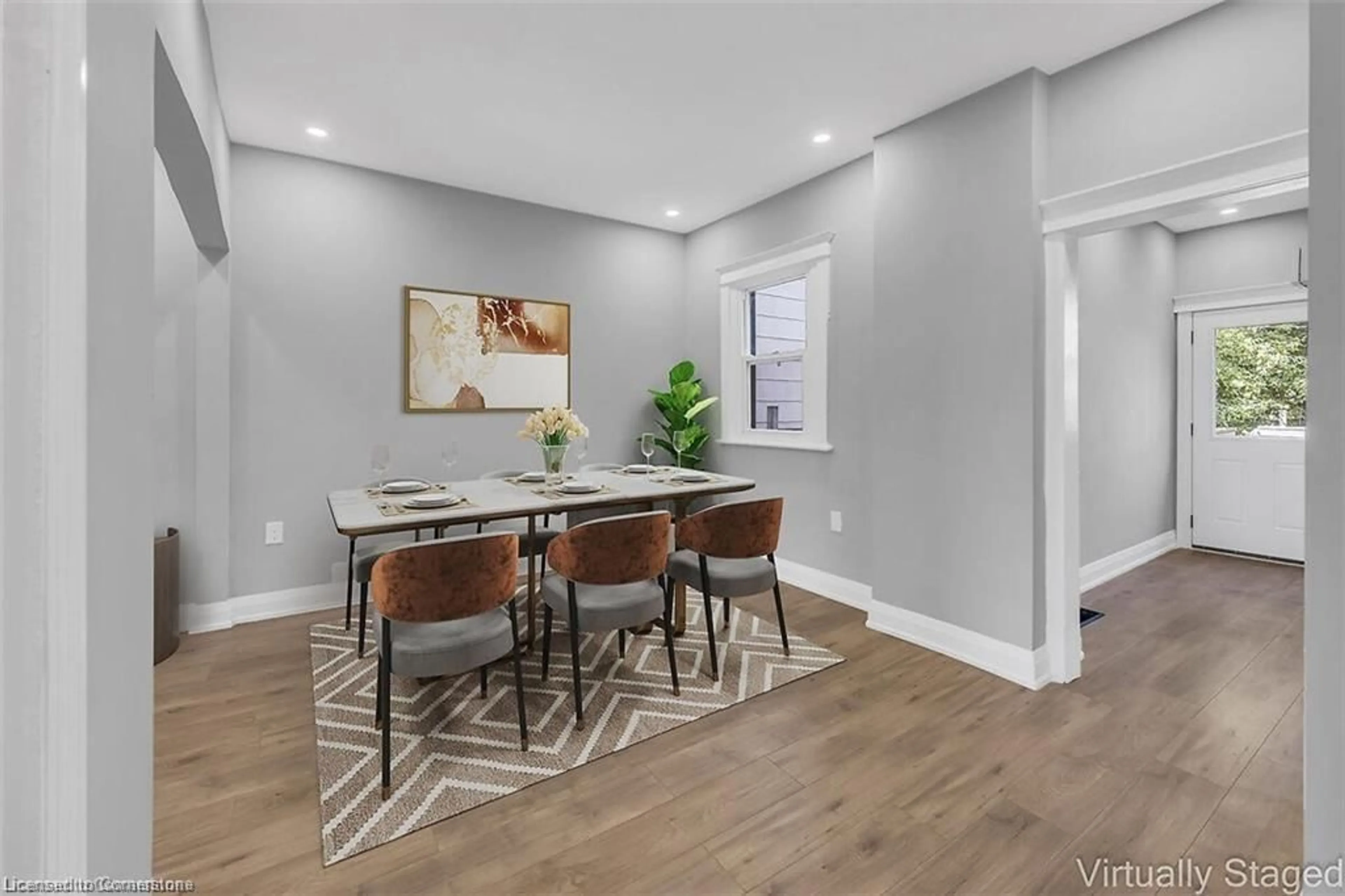 Dining room, wood floors, cottage for 55 Douglas Ave, Hamilton Ontario L8L 5R2