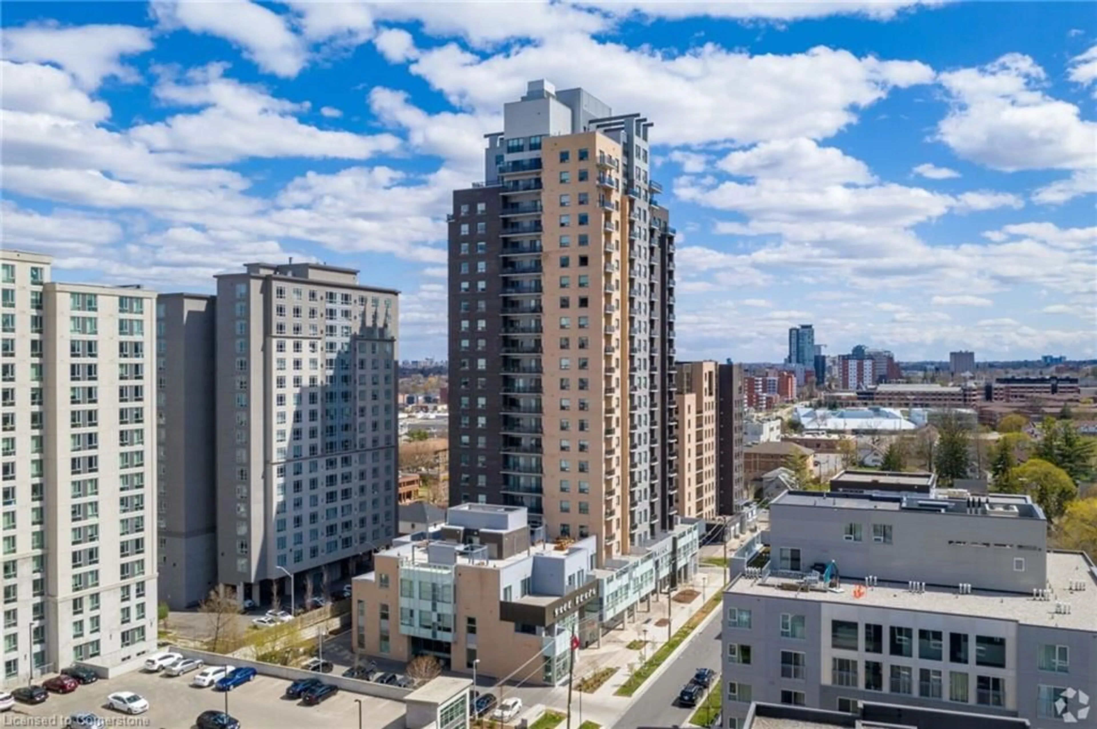 A pic from exterior of the house or condo, the view of city buildings for 318 Spruce St #2001, Waterloo Ontario N2L 0E9