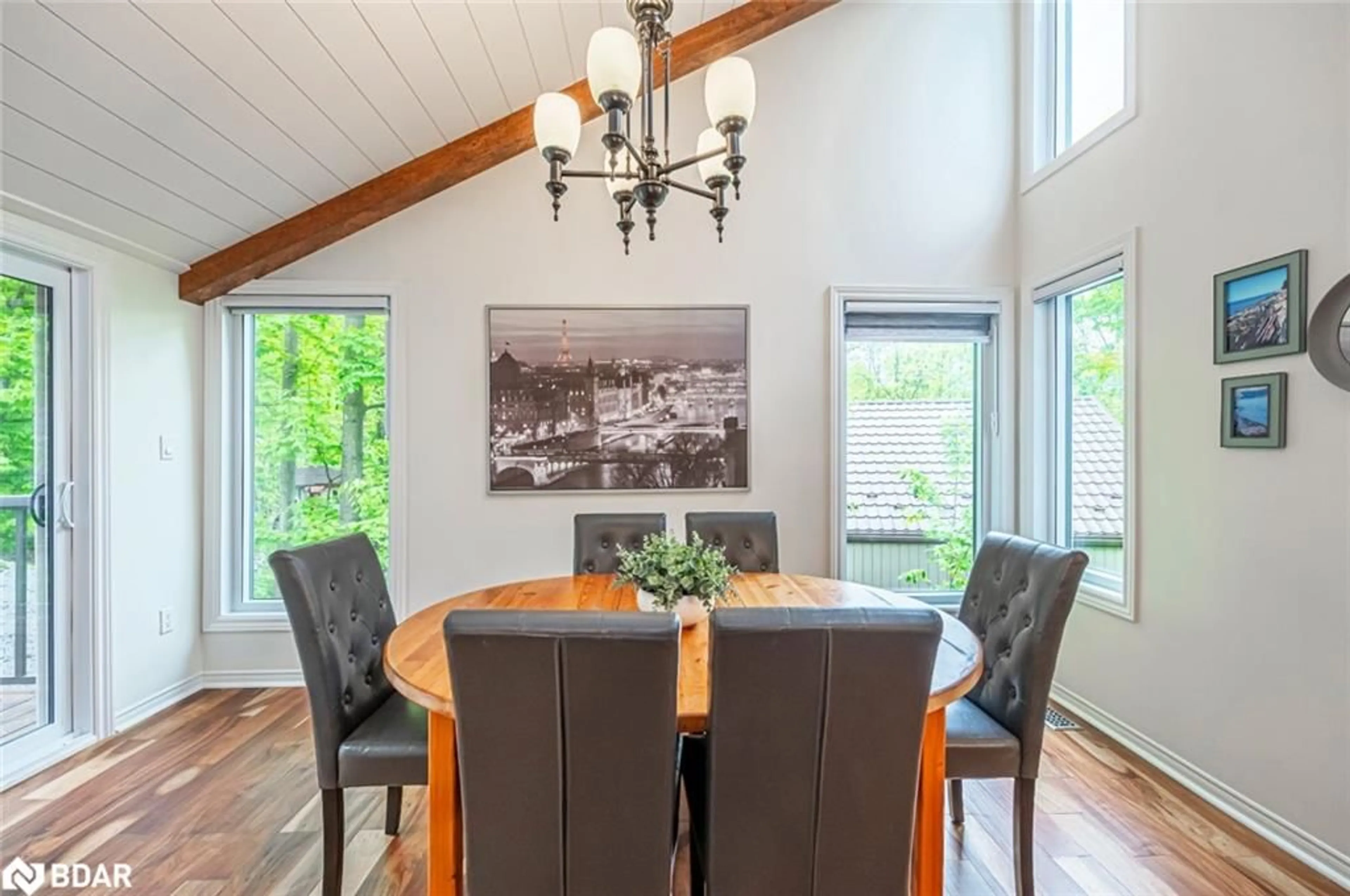 Dining room, wood floors, cottage for 22 Pine Ridge Trail, Oro-Medonte Ontario L4M 4Y8