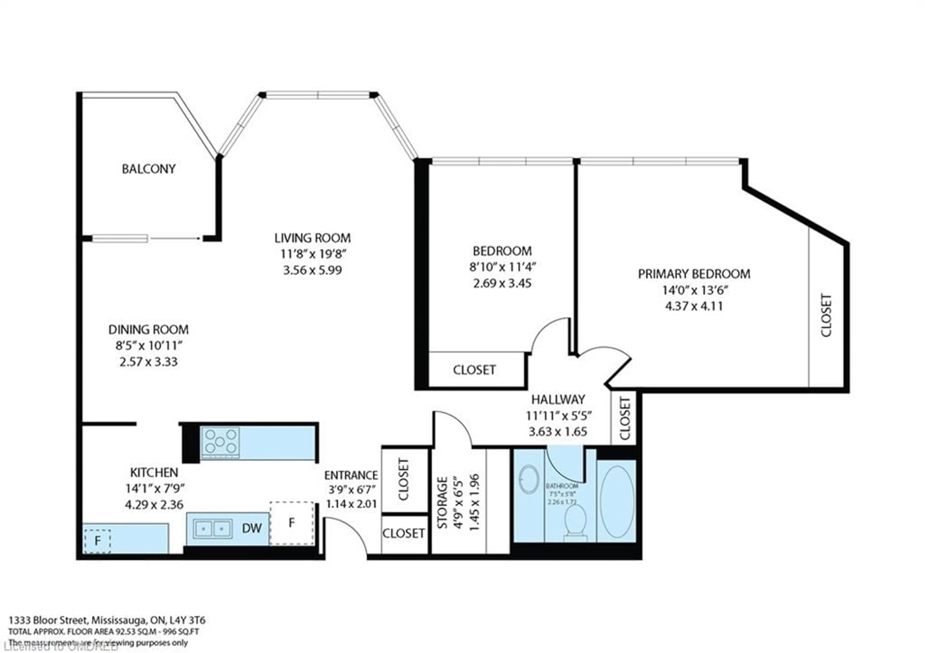 Floor plan for 1333 Bloor St #901, Mississauga Ontario L4Y 3T6