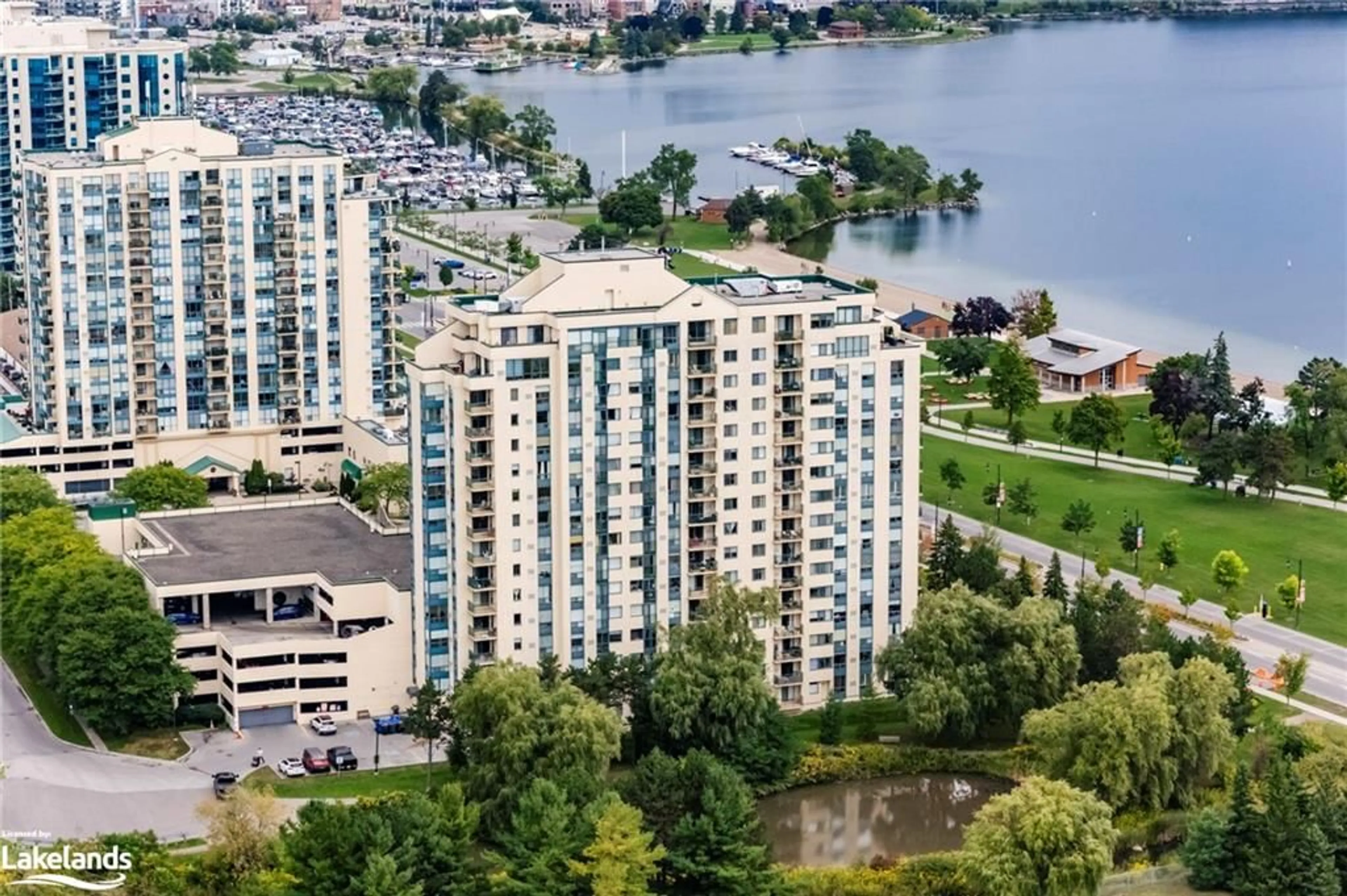 A pic from exterior of the house or condo, lake for 75 Ellen St #608, Barrie Ontario L4N 7R6