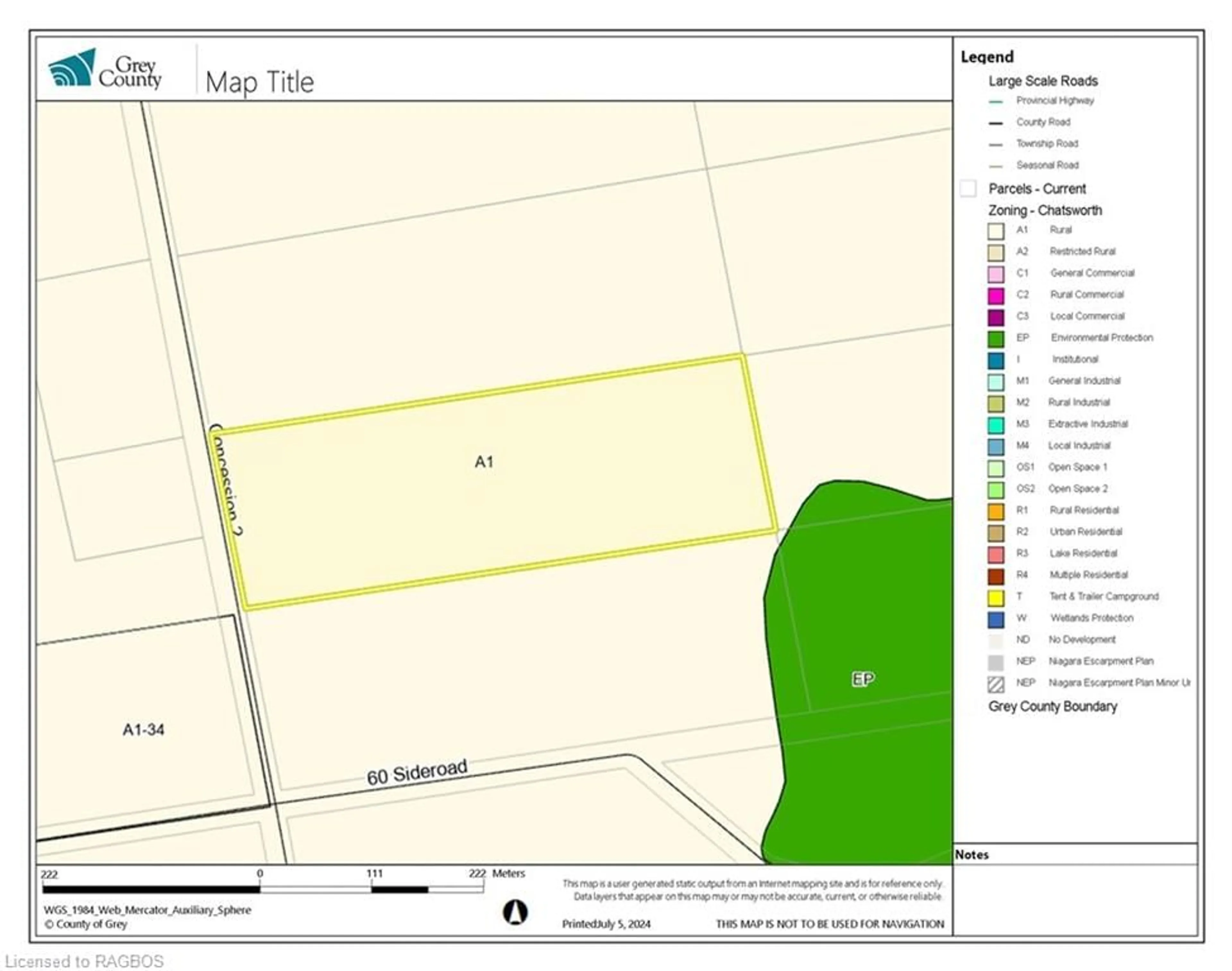 Picture of a map for CON 3 EGR PT LO Concession, Chatsworth Ontario N0H 2V0