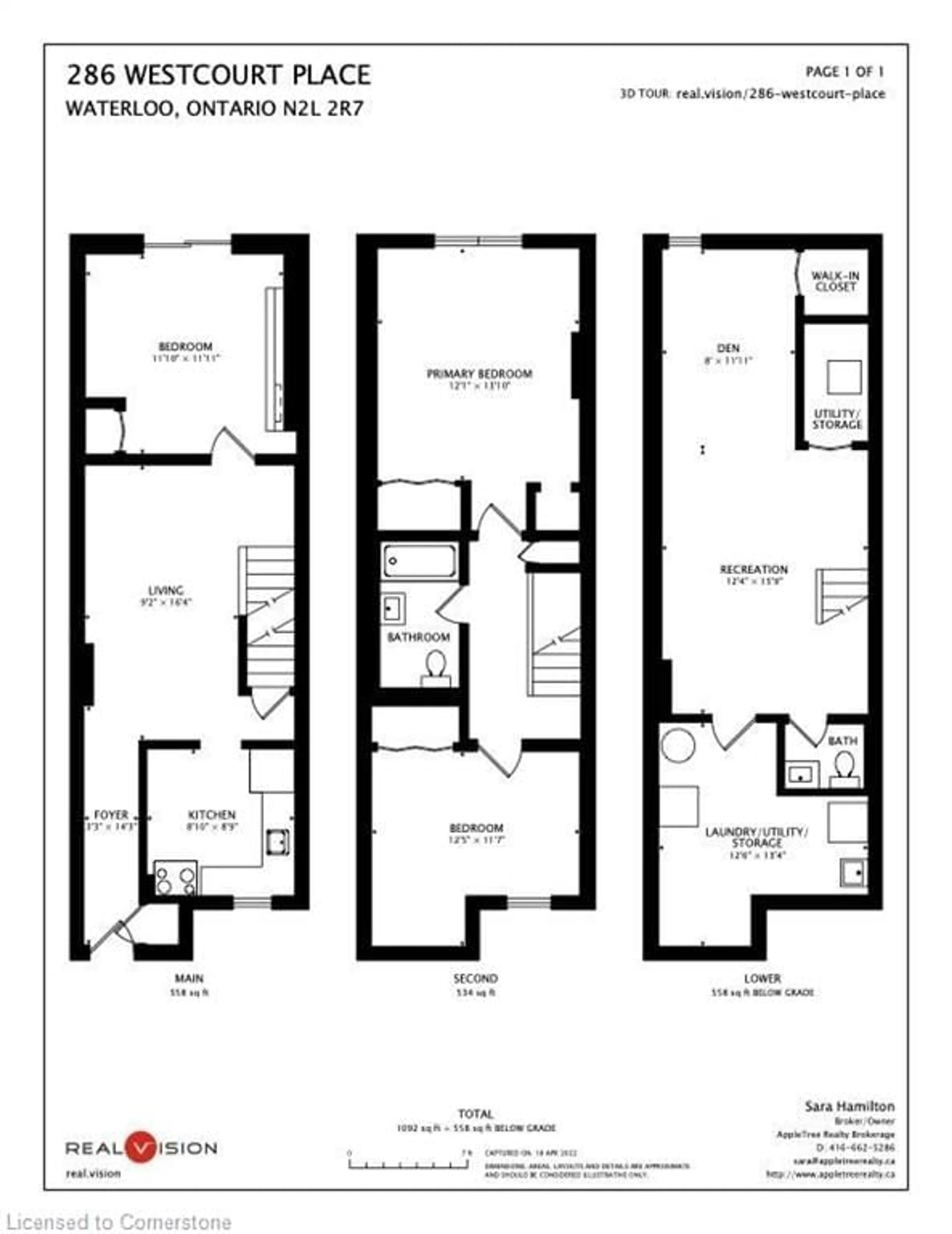 Floor plan for 286 Westcourt Pl #24, Waterloo Ontario N2L 2R7