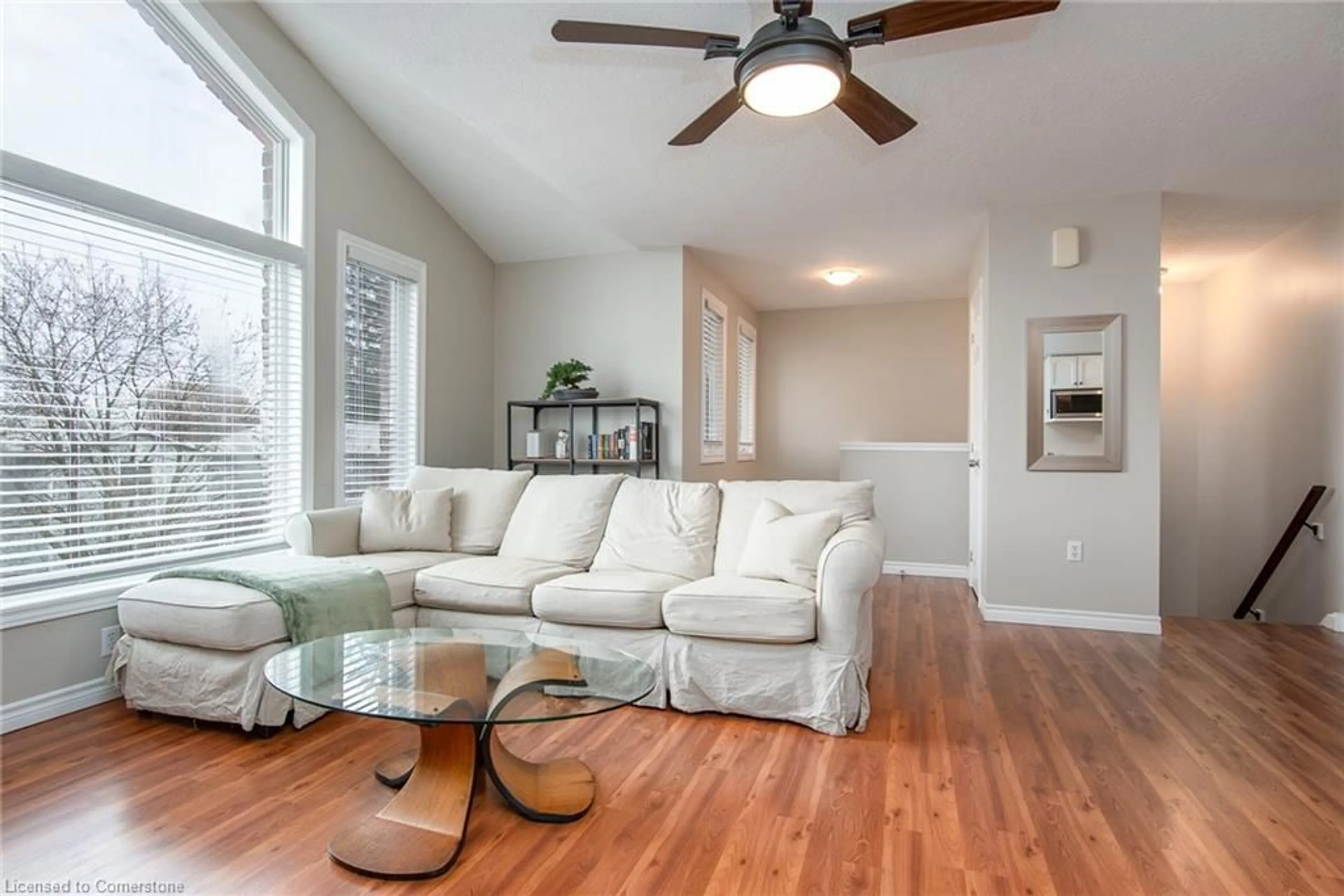 Living room with furniture, wood/laminate floor for 20 Brewery St #6, Baden Ontario N3A 2S7