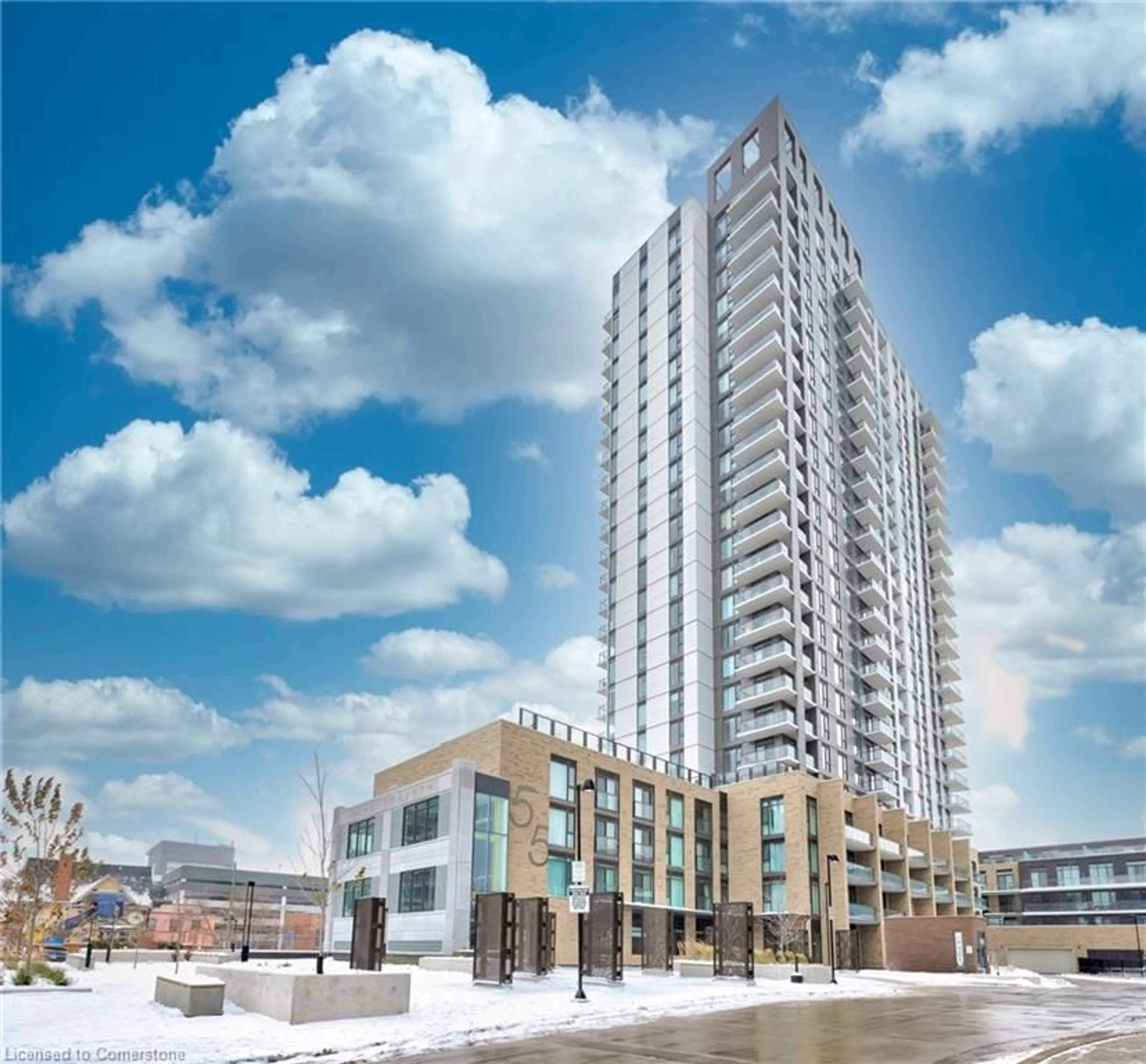 A pic from exterior of the house or condo, the view of city buildings for 55 Duke St #1701, Kitchener Ontario N2H 0C9