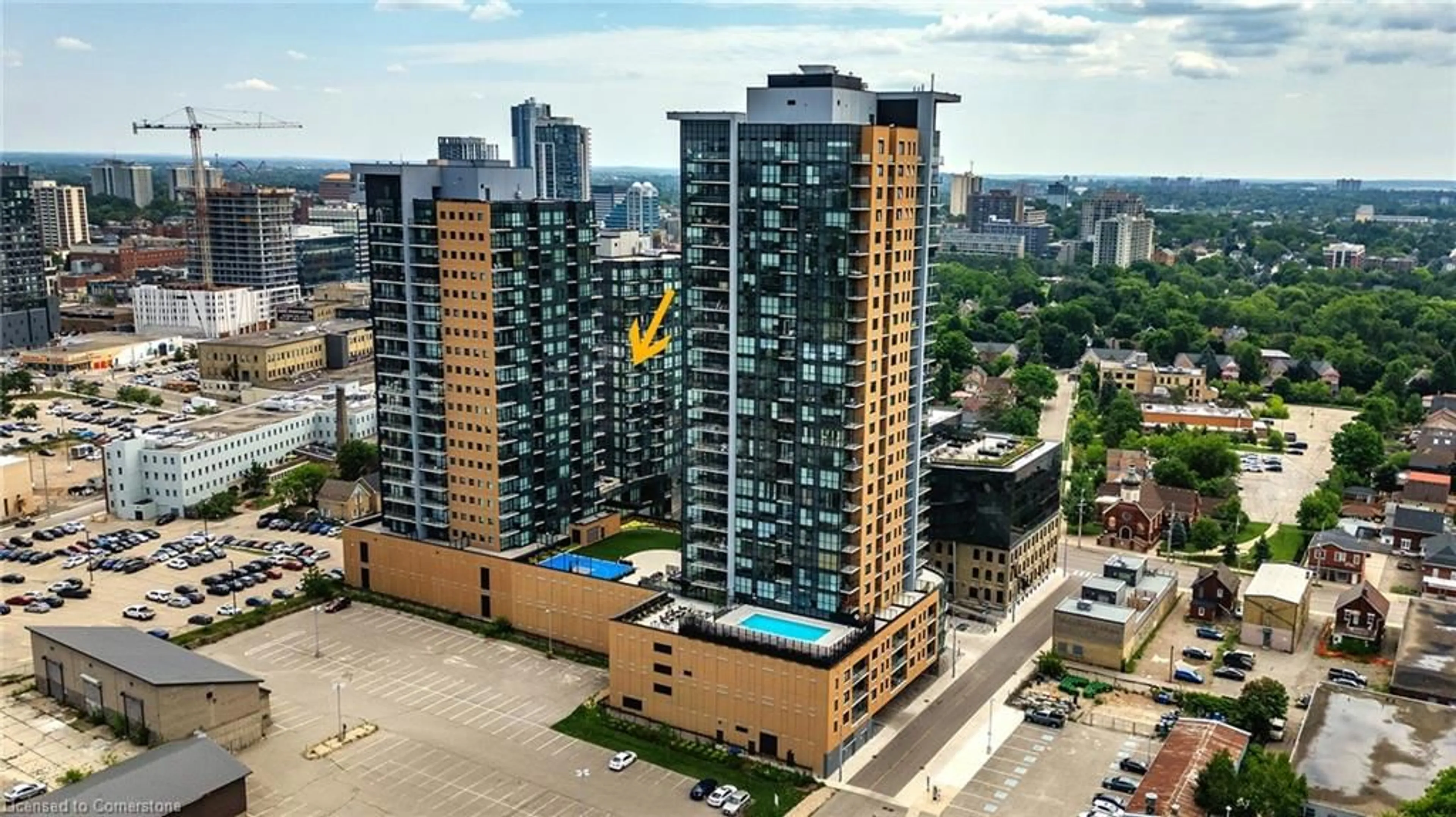 A pic from exterior of the house or condo, the view of city buildings for 100 Garment St #1104, Kitchener Ontario N2G 0C3