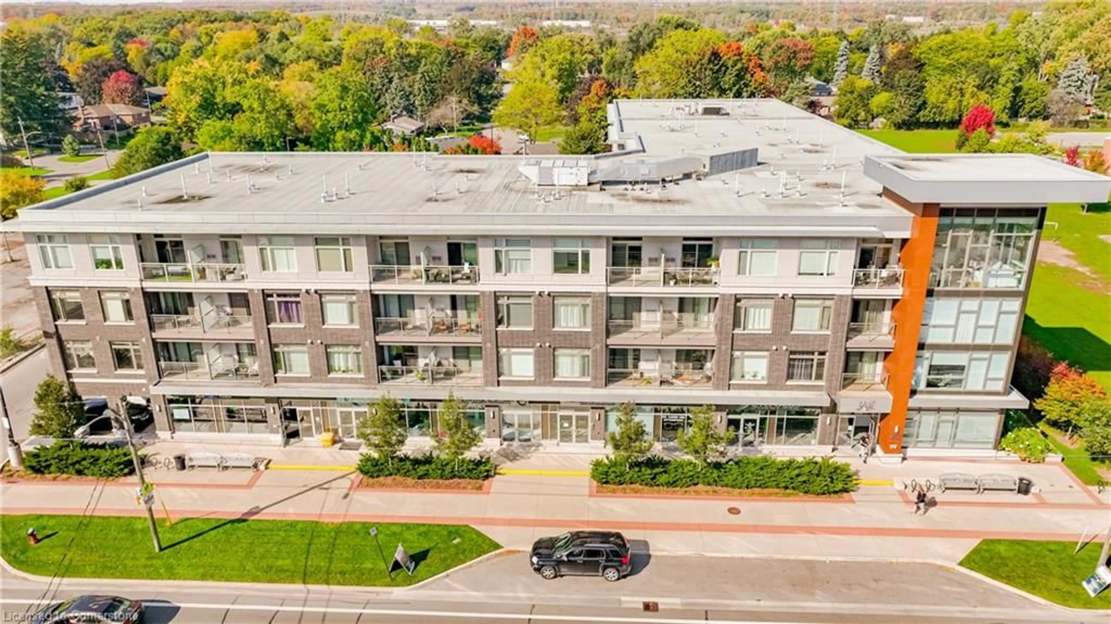 A pic from outside/outdoor area/front of a property/back of a property/a pic from drone, city buildings view from balcony for 457 Plains Rd #221, Burlington Ontario L7T 2E2