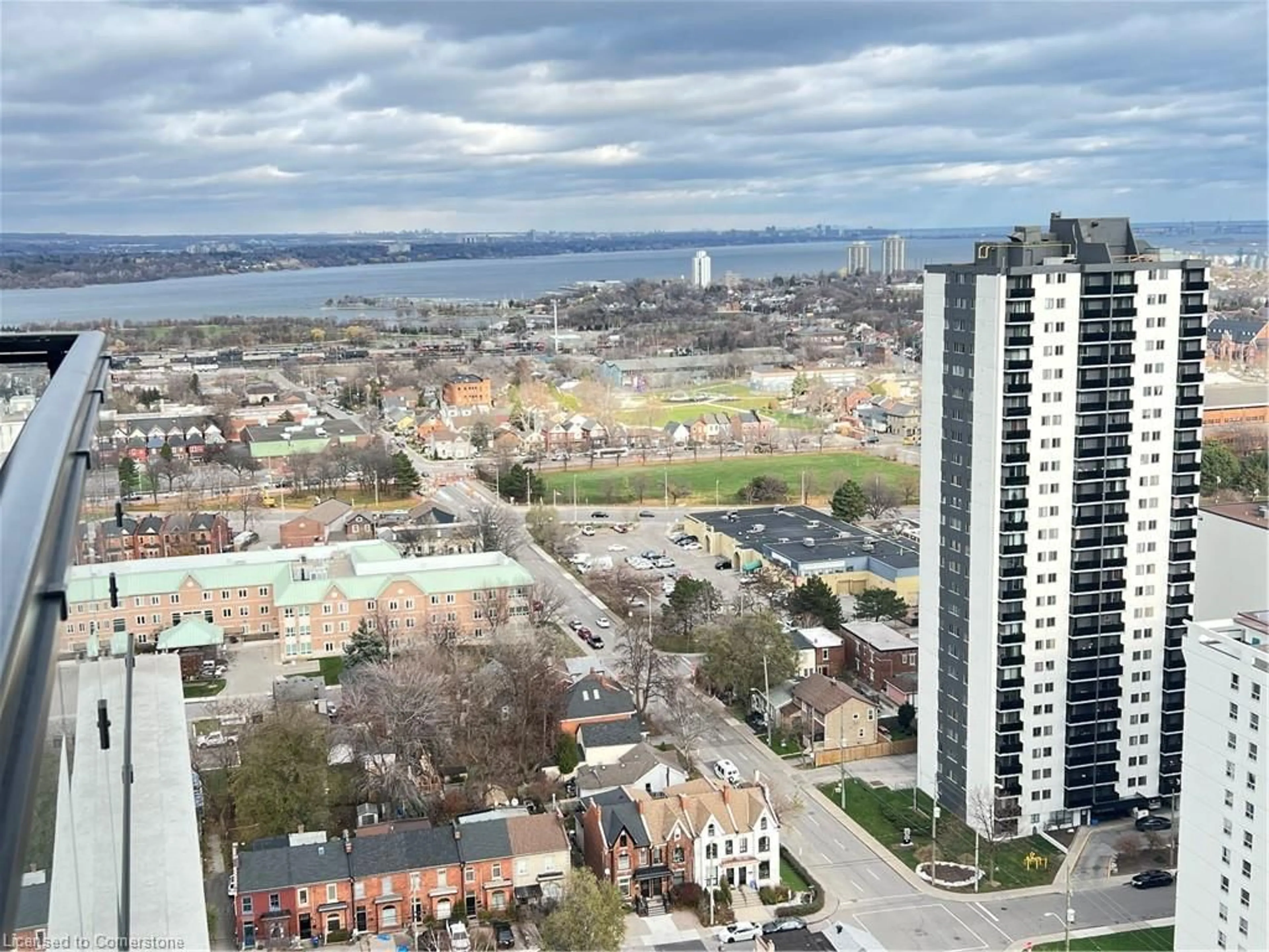 A pic from outside/outdoor area/front of a property/back of a property/a pic from drone, city buildings view from balcony for 15 Queen St #2112, Hamilton Ontario L8P 0C6