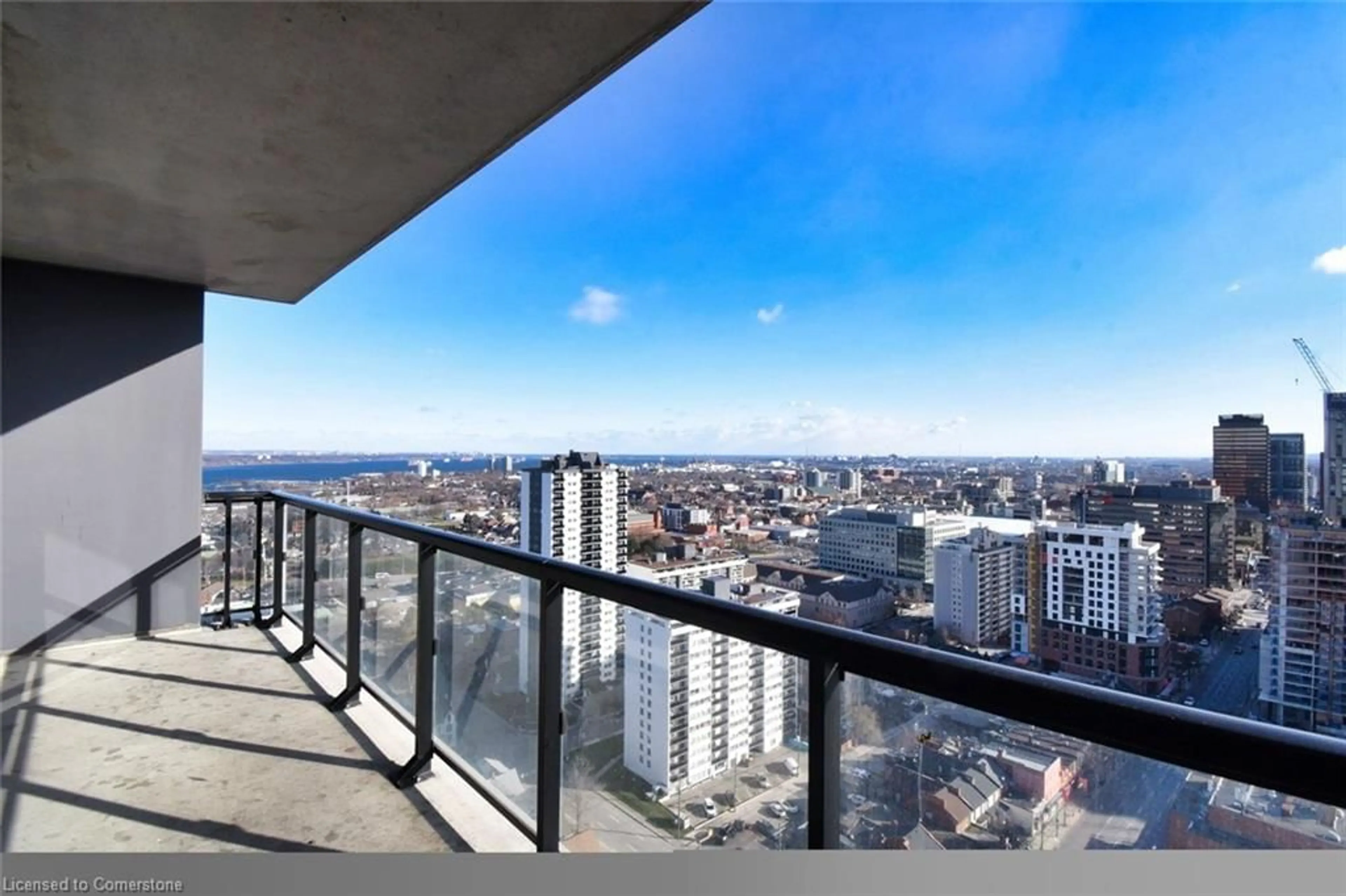 Balcony in the apartment, city buildings view from balcony for 15 Queen St #2112, Hamilton Ontario L8P 0C6