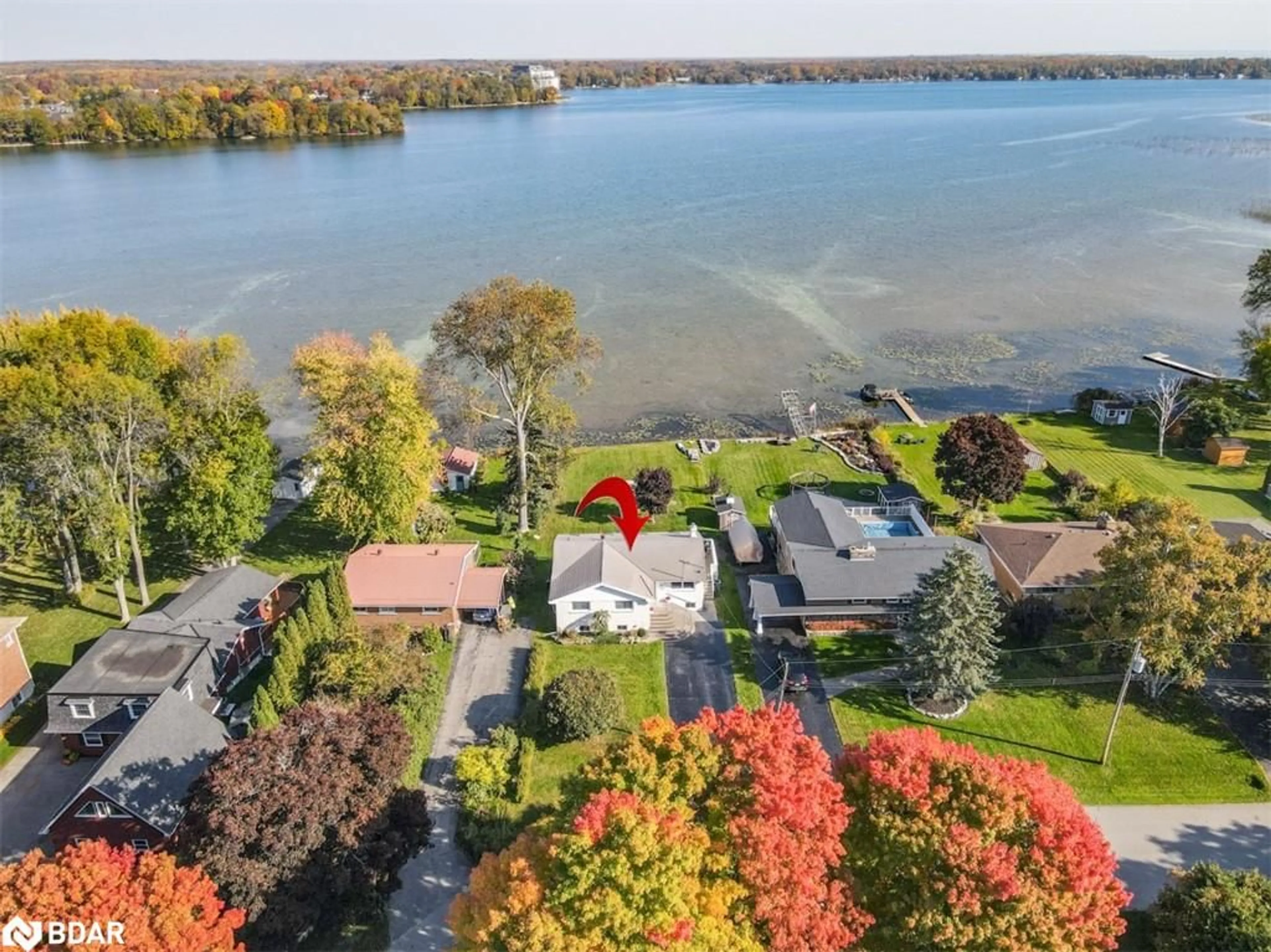 A pic from outside/outdoor area/front of a property/back of a property/a pic from drone, water/lake/river/ocean view for 363 Macisaac Dr, Orillia Ontario L3V 1E7