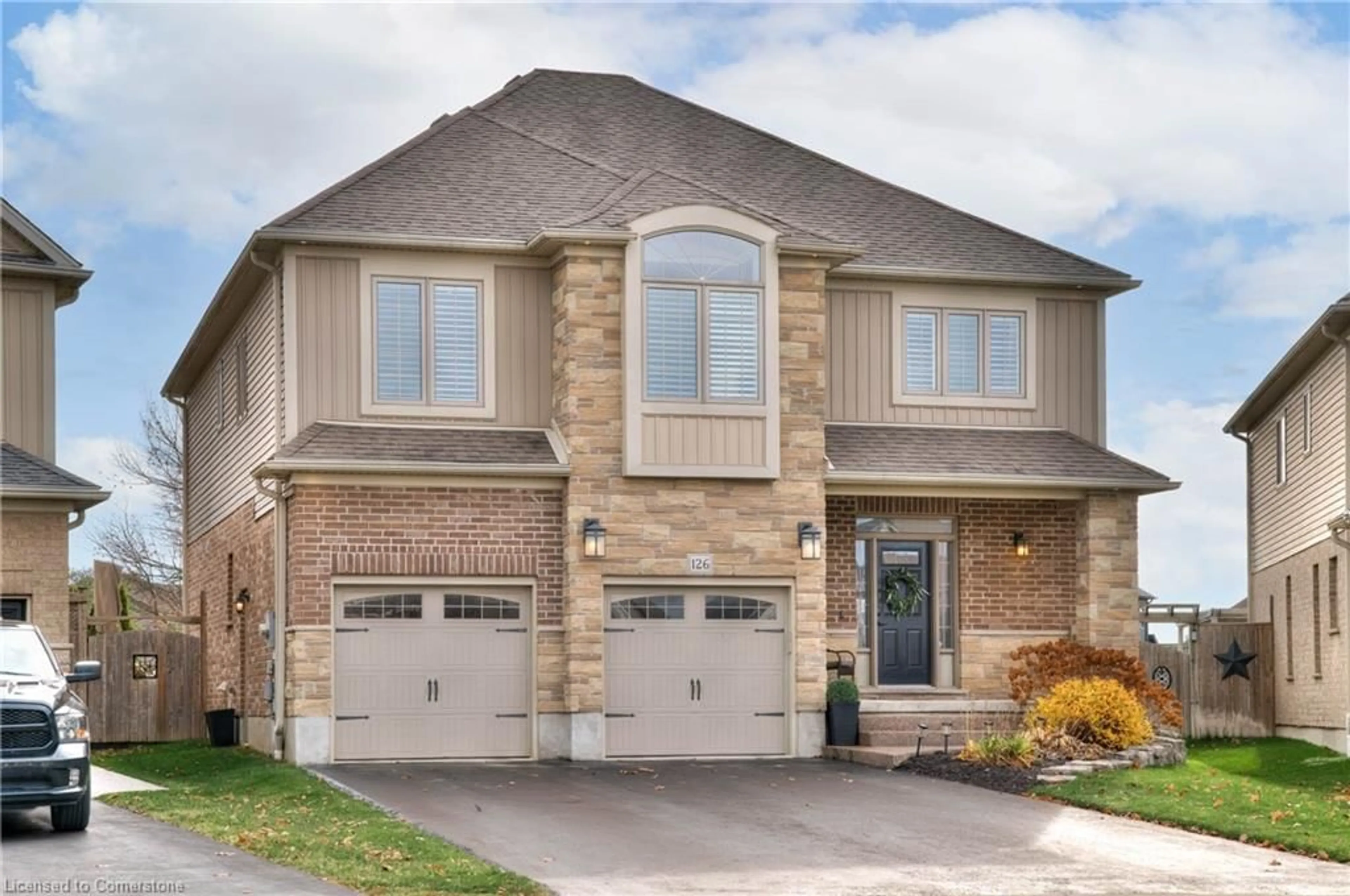 Home with brick exterior material, street for 126 Robert Simone Way, Ayr Ontario N0B 1E0