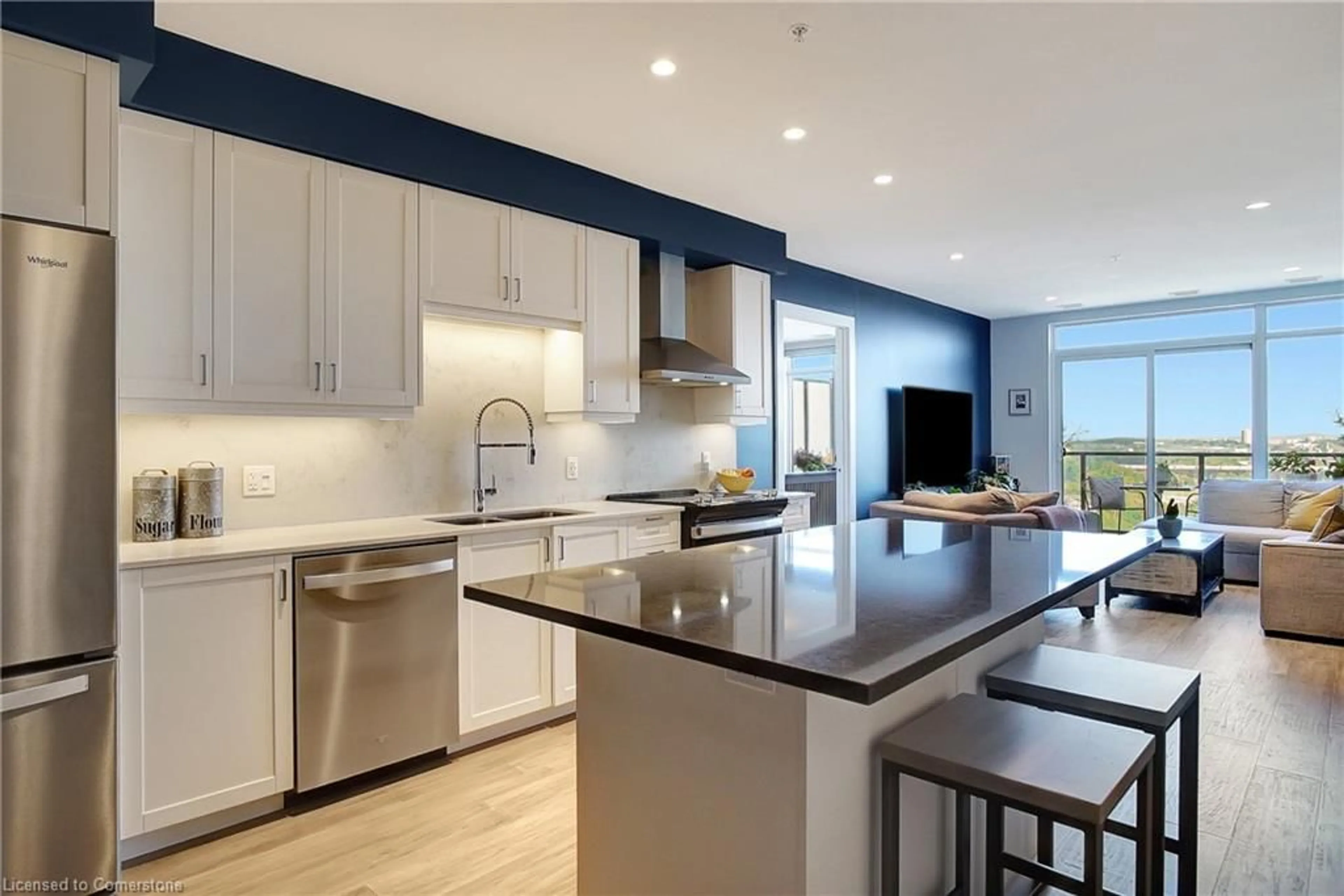 Open concept kitchen, ceramic/tile floor for 50 Grand Ave S #2007, Cambridge Ontario N1S 0C2