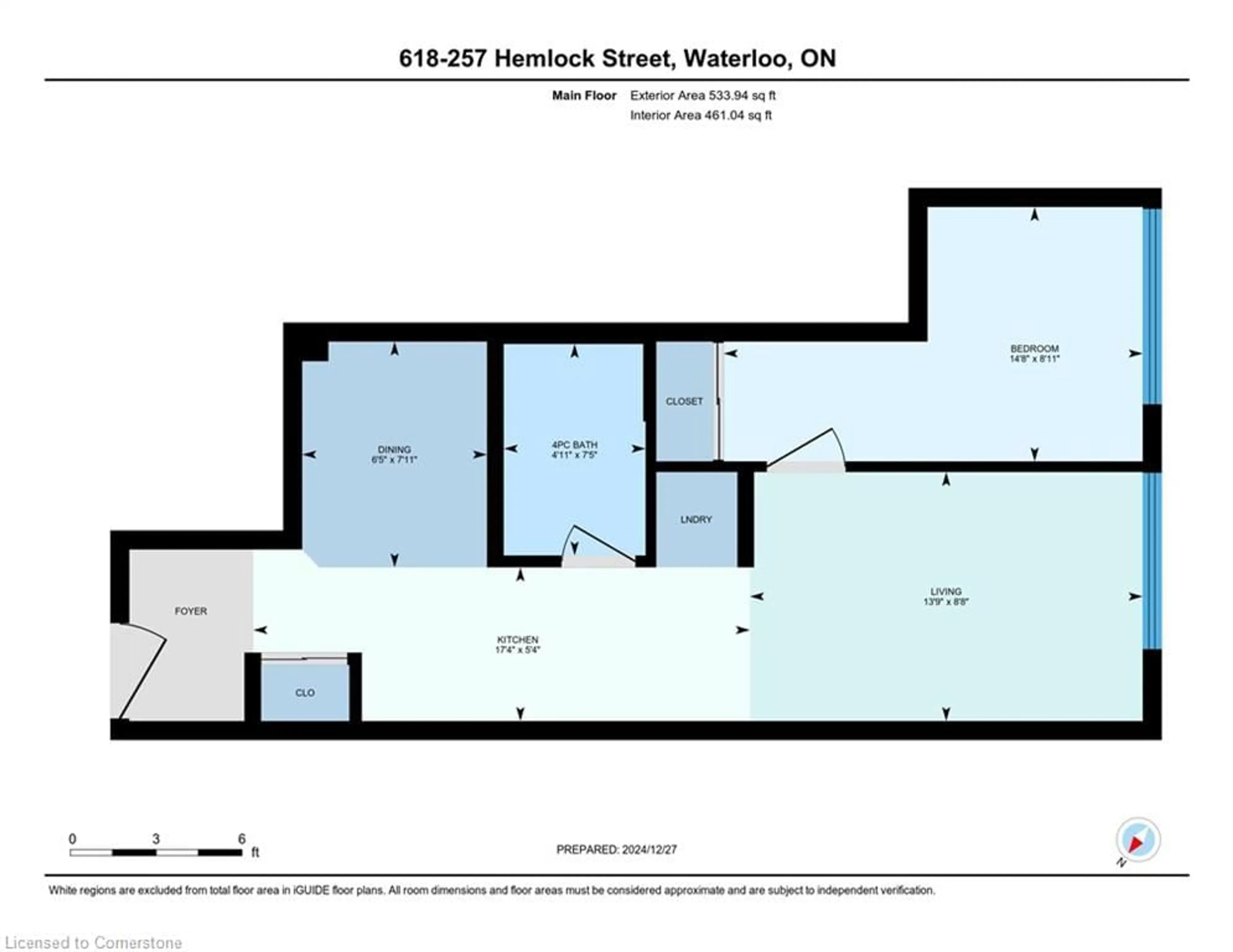 Floor plan for 257 Hemlock St #618, Waterloo Ontario N2L 3R4