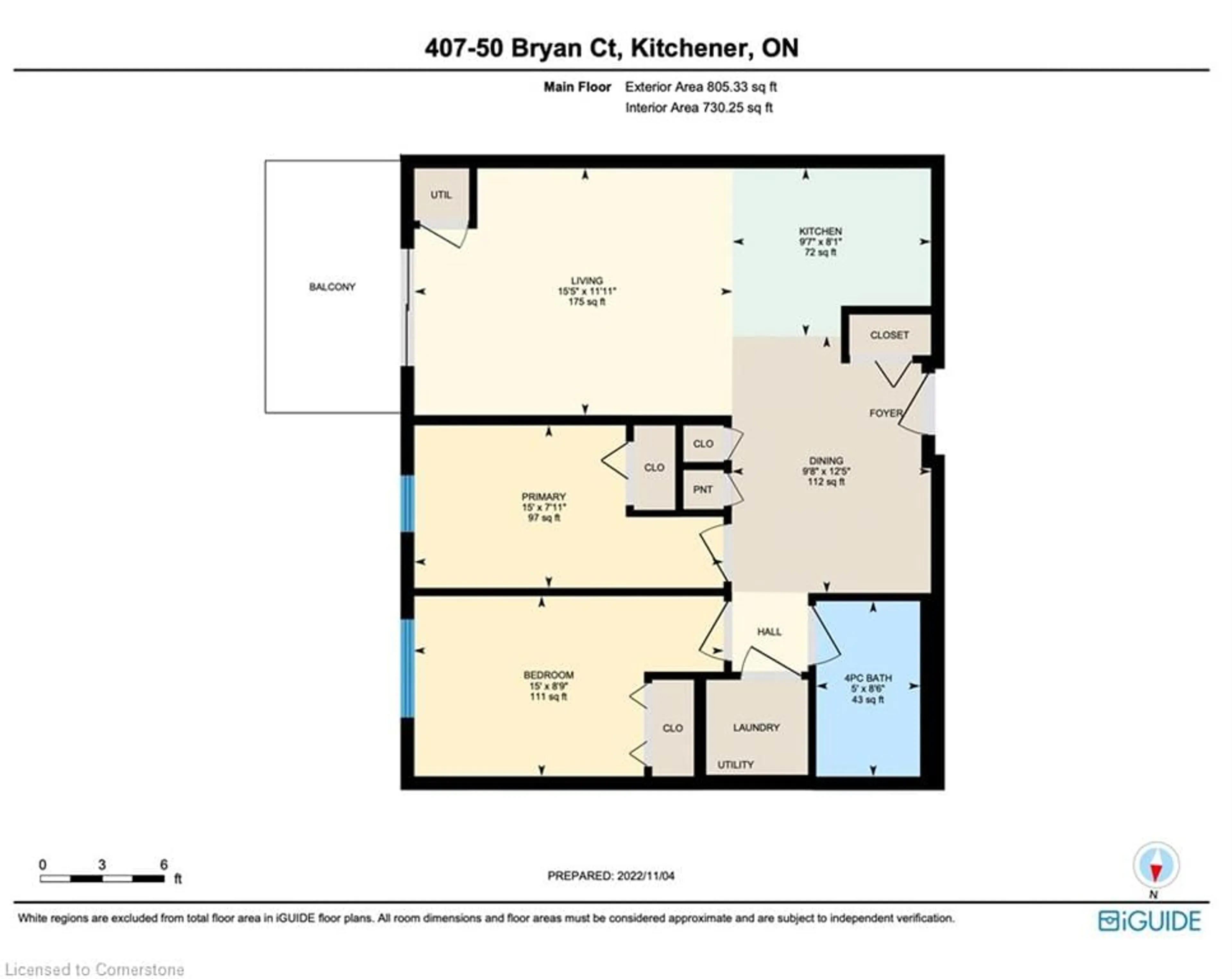 Floor plan for 50 Bryan Crt #407, Kitchener Ontario N2A 4N4