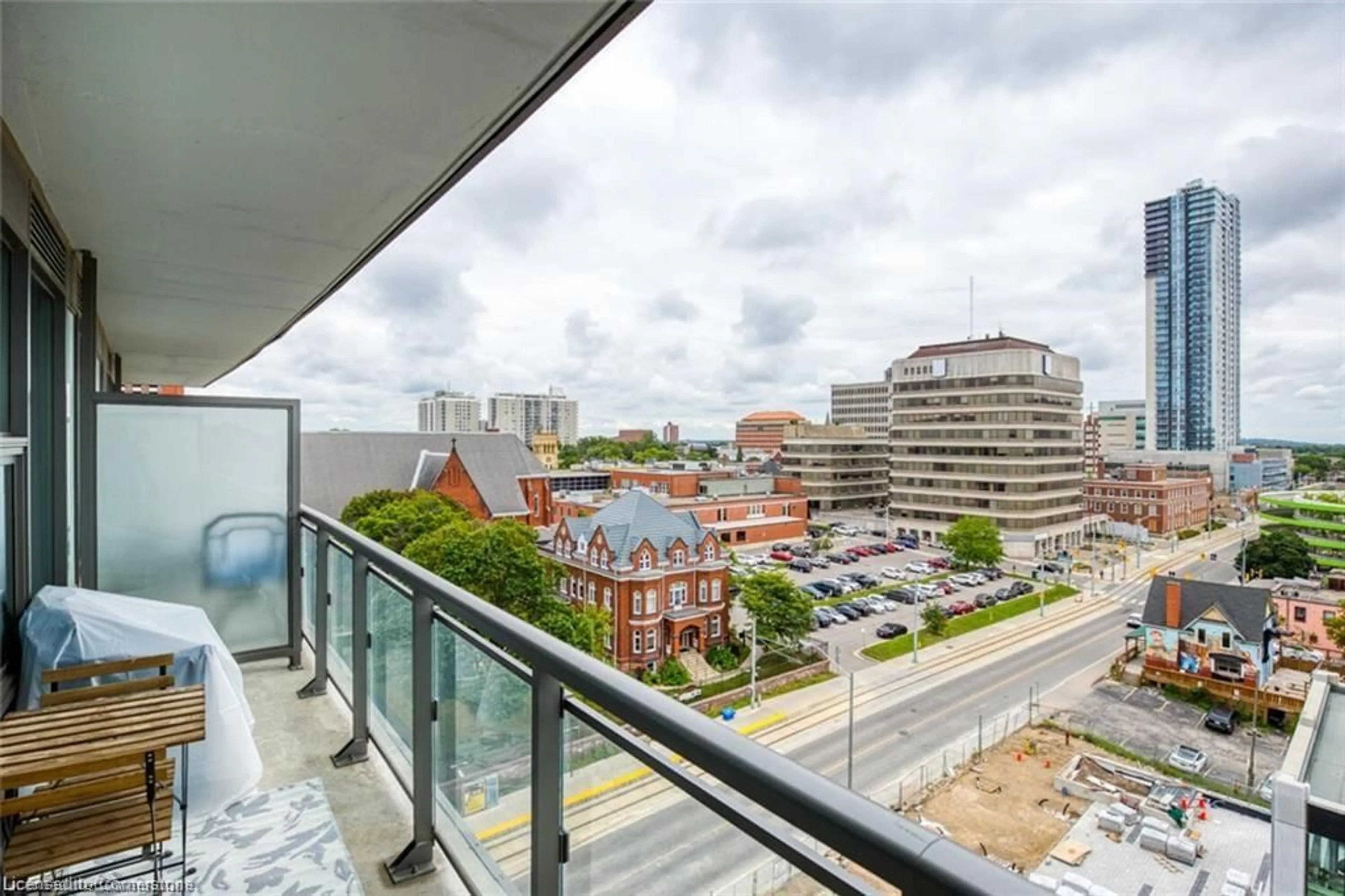 Balcony in the apartment, city buildings view from balcony for 85 Duke St #806, Kitchener Ontario N2H 0B7