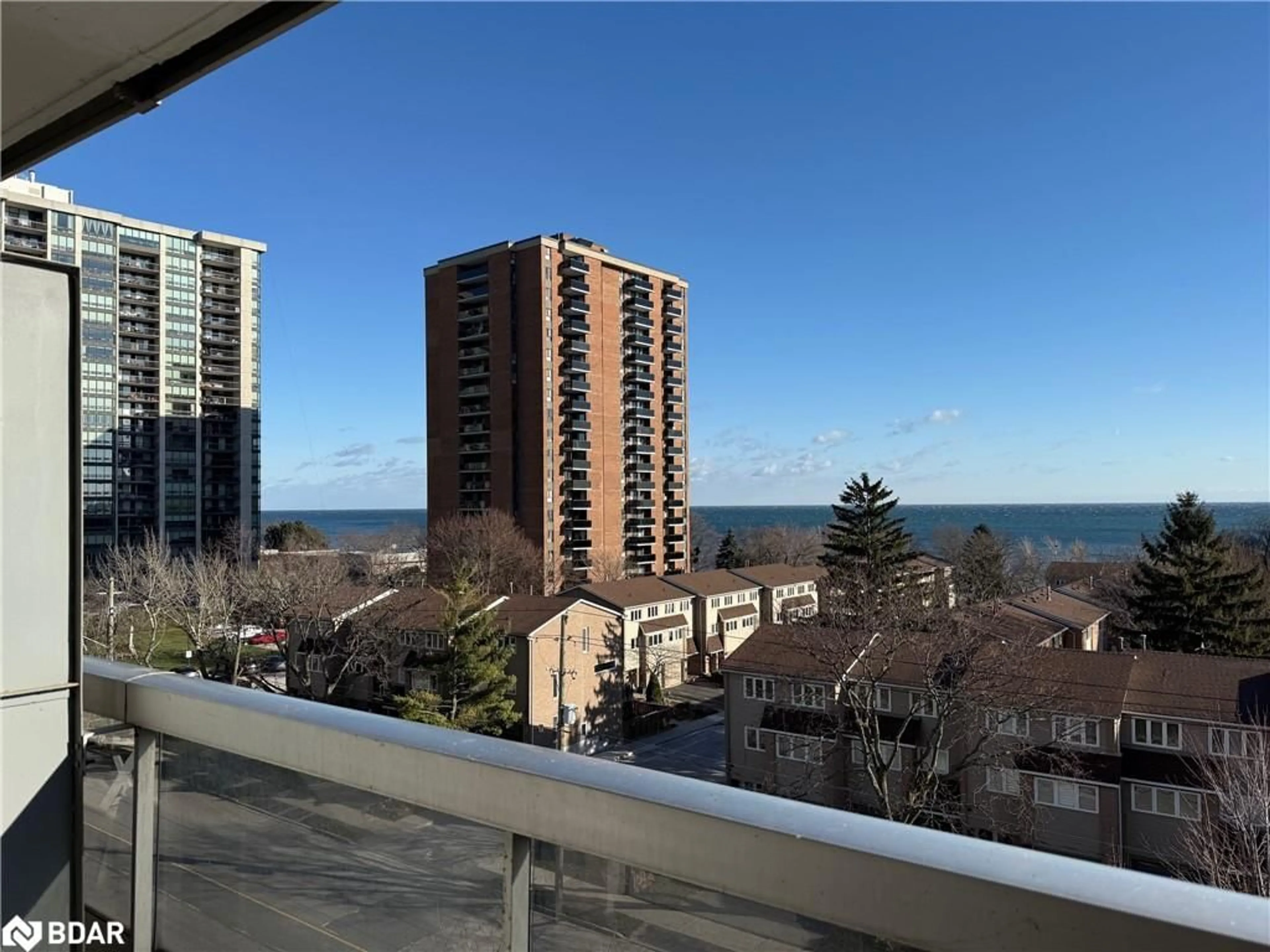 Balcony in the apartment, city buildings view from balcony for 2263 Marine Dr #607, Oakville Ontario L5L 5K1