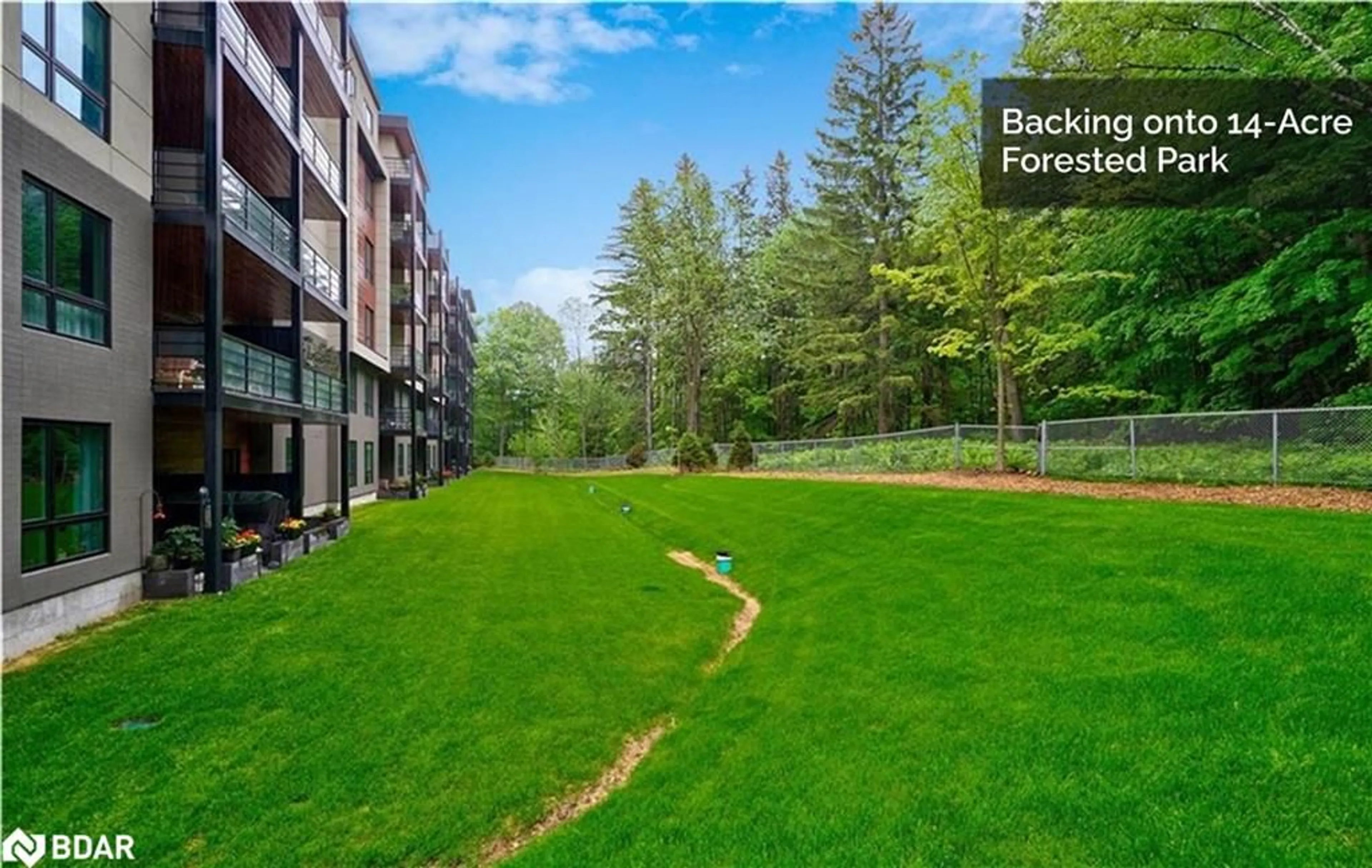 Patio, forest/trees view for 304 Essa Rd #110, Barrie Ontario L9J 0H4