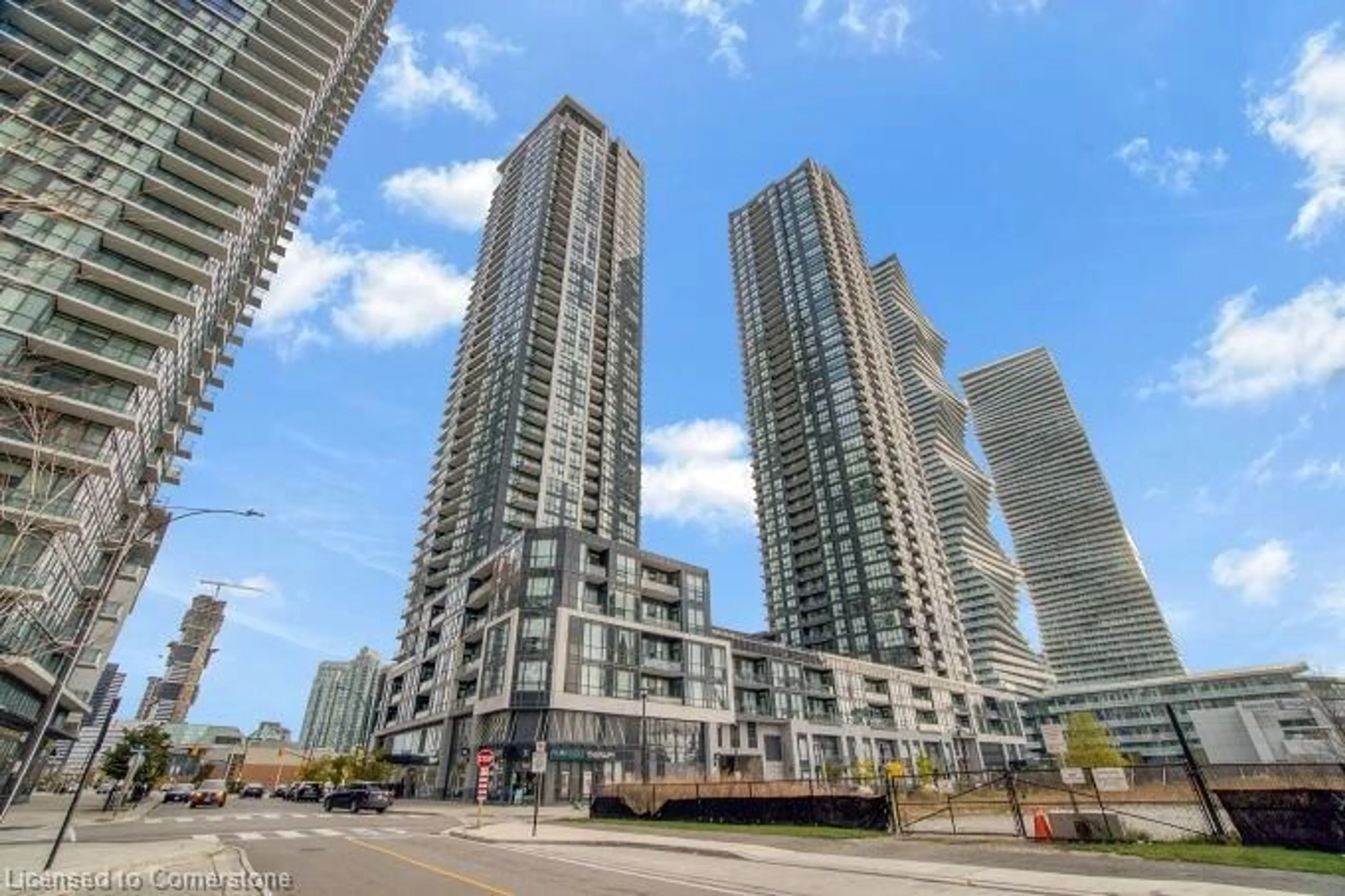 Patio, city buildings view from balcony for 510 Curran Place #1403, Mississauga Ontario L5B 0J8