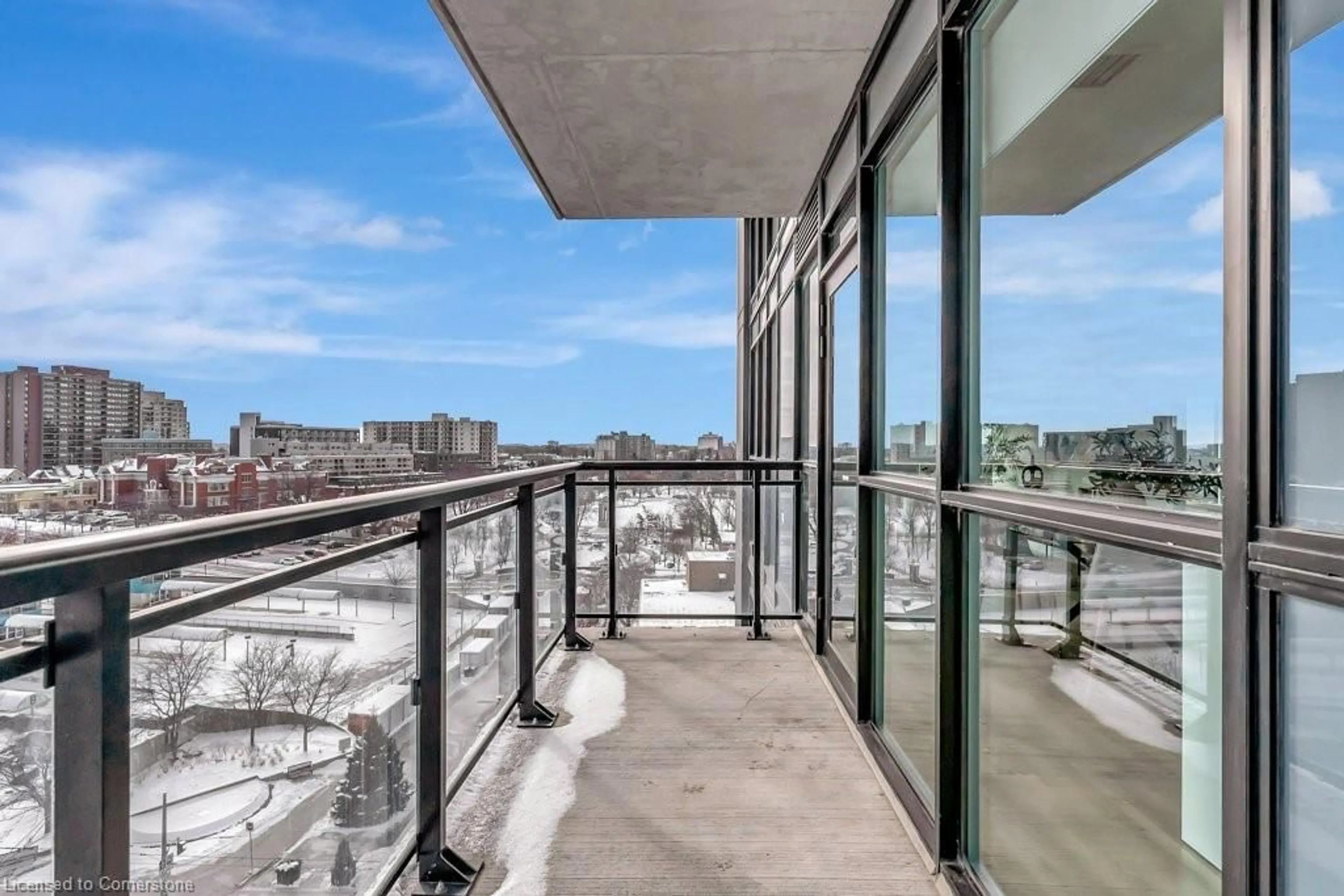 Balcony in the apartment, city buildings view from balcony for 60 Charles St #805, Kitchener Ontario N2G 0C9