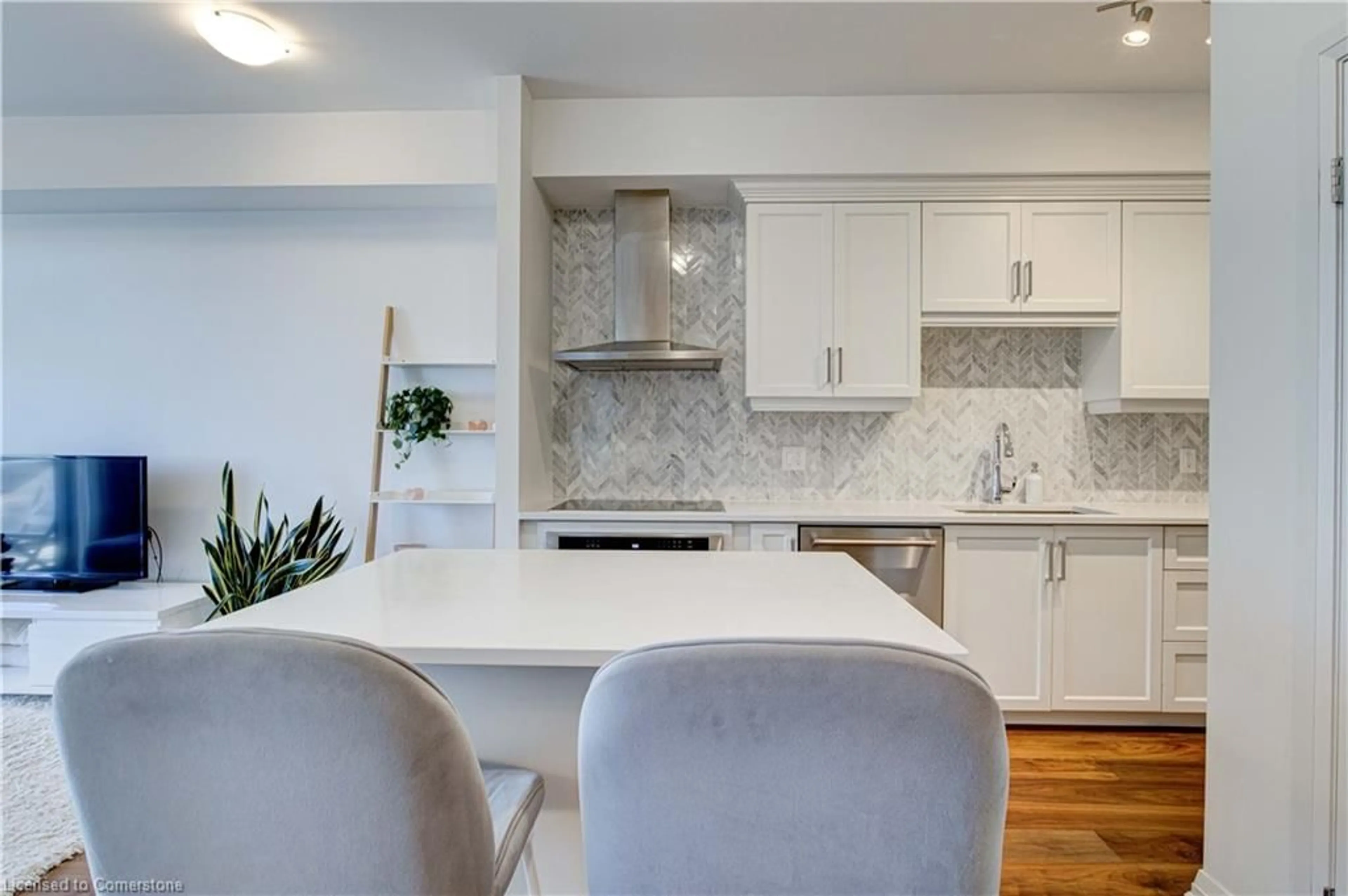 Contemporary kitchen, ceramic/tile floor for 155 Caroline St #1104, Waterloo Ontario N2L 0J8