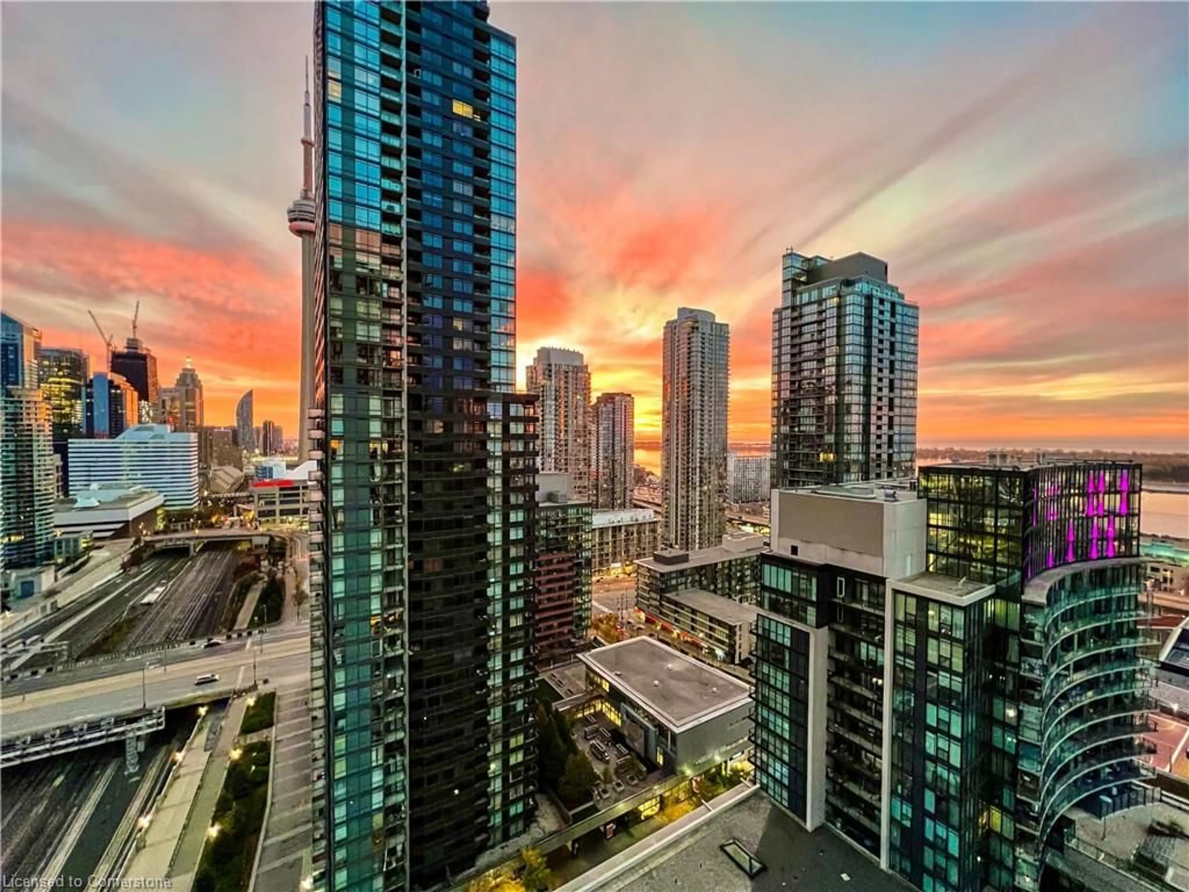 A pic from outside/outdoor area/front of a property/back of a property/a pic from drone, city buildings view from balcony for 25 Capreol Crt #2903, Toronto Ontario M5V 3Z7