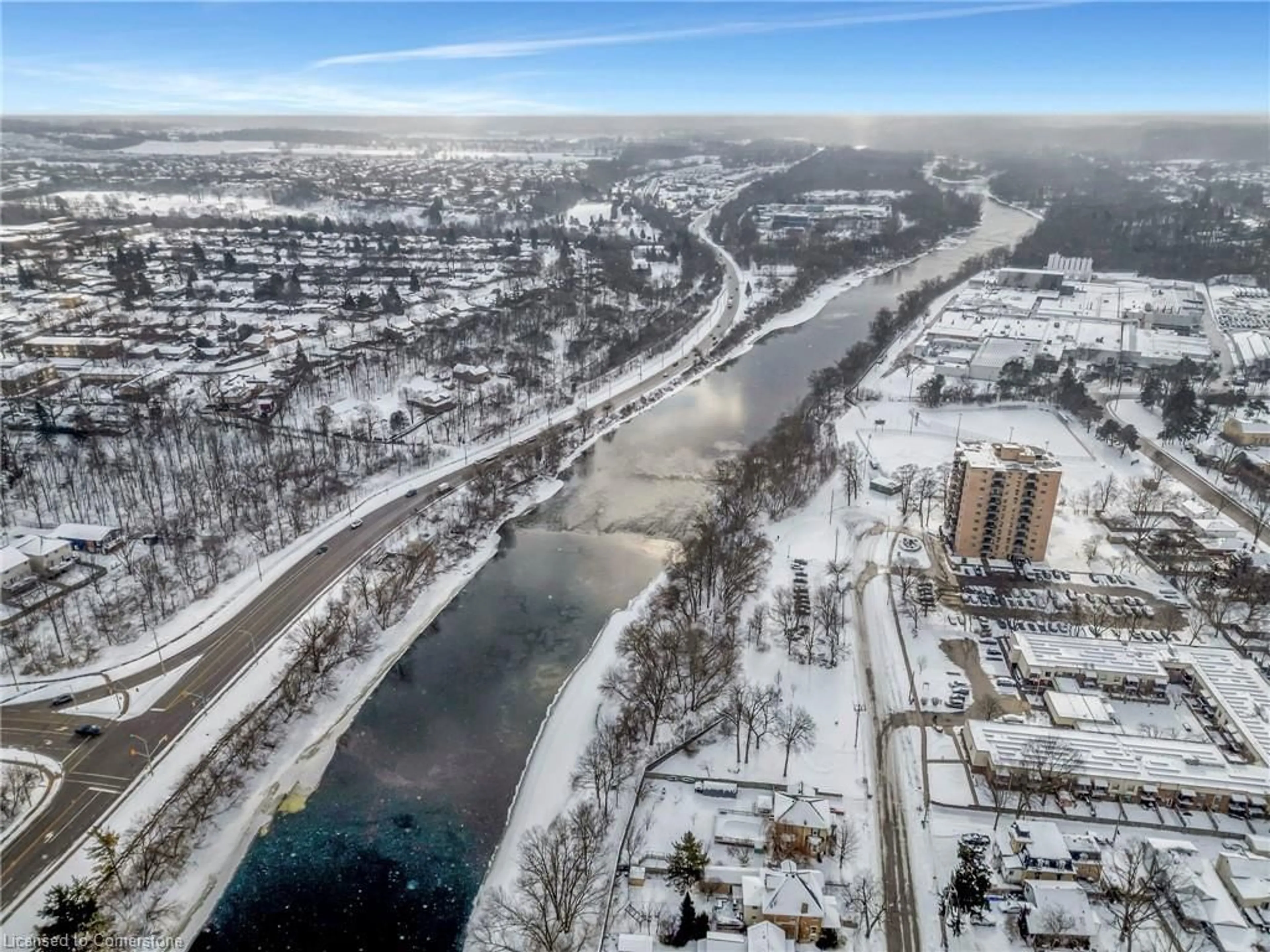 A pic from outside/outdoor area/front of a property/back of a property/a pic from drone, water/lake/river/ocean view for 50 Grand Ave #1906, Cambridge Ontario N1S 0C2