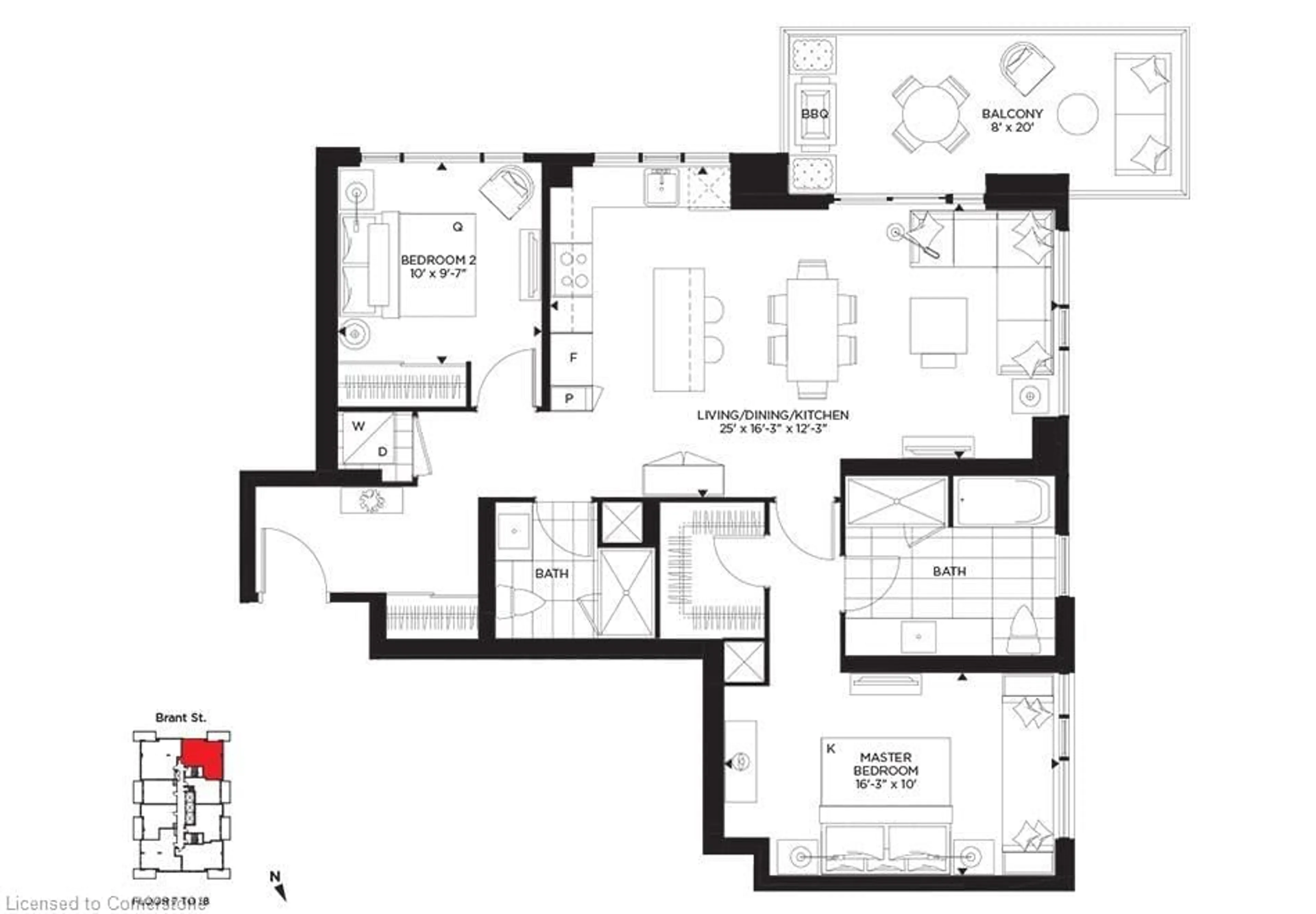 Floor plan for 2007 James St #1307, Burlington Ontario L7R 1H1