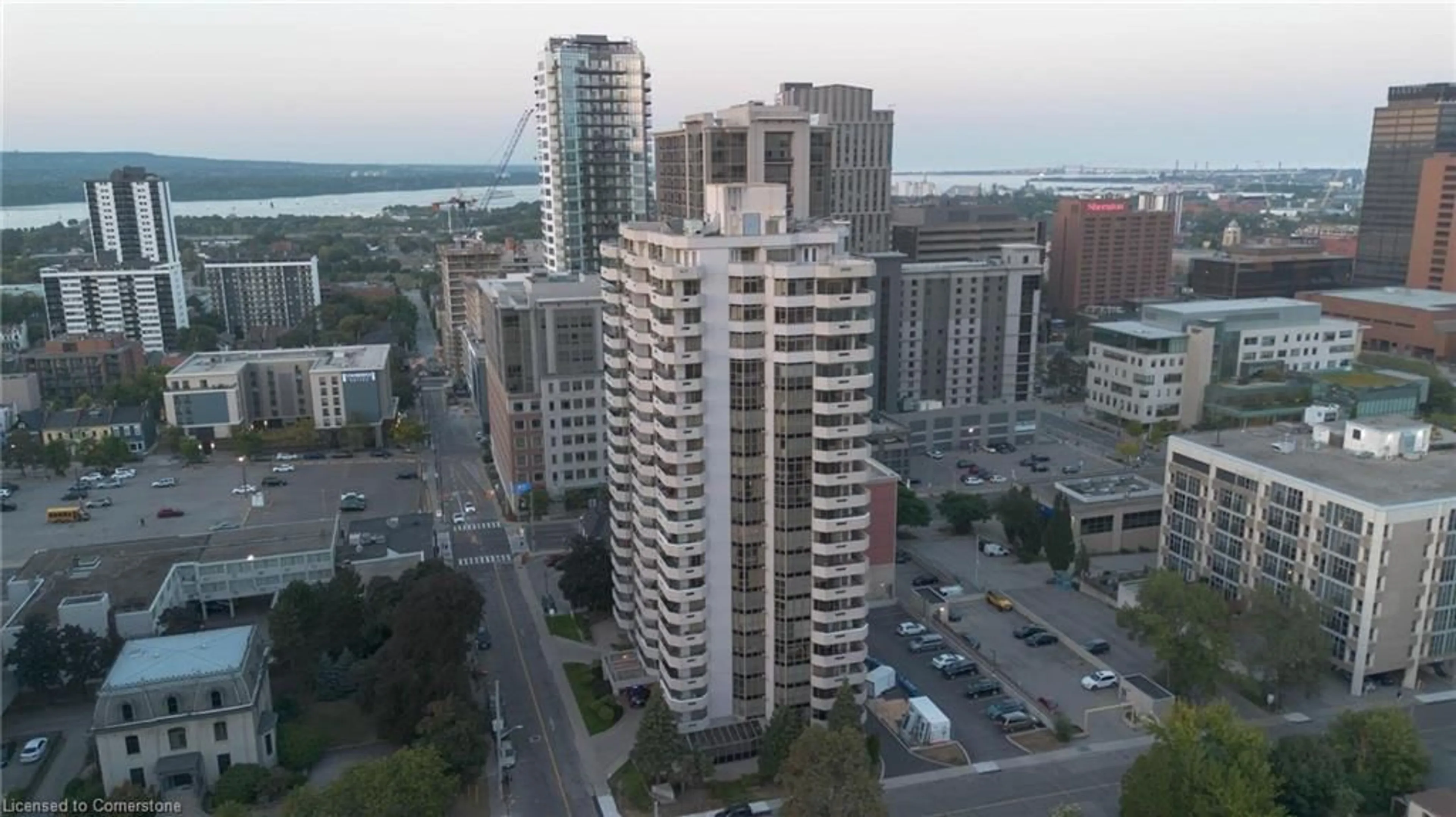 A pic from outside/outdoor area/front of a property/back of a property/a pic from drone, city buildings view from balcony for 67 Caroline St #1703, Hamilton Ontario L8P 3K6