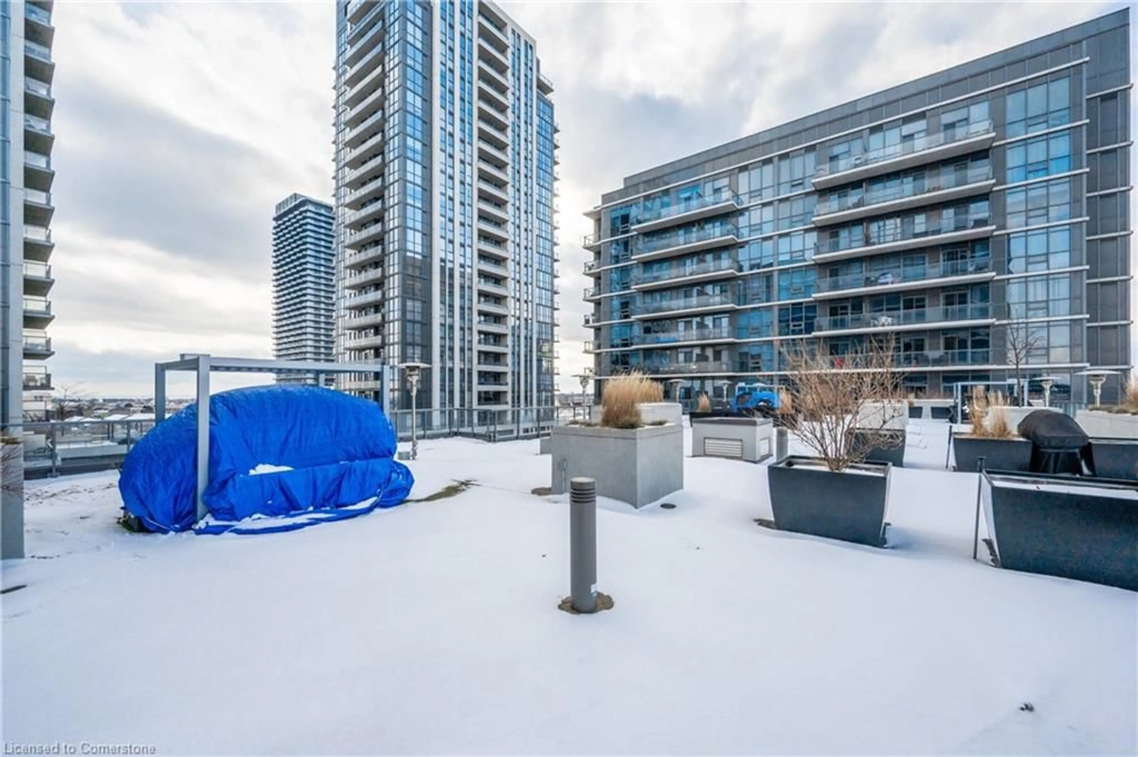 Patio, city buildings view from balcony for 1185 The Queensway #112, Etobicoke Ontario M8Z 0C5