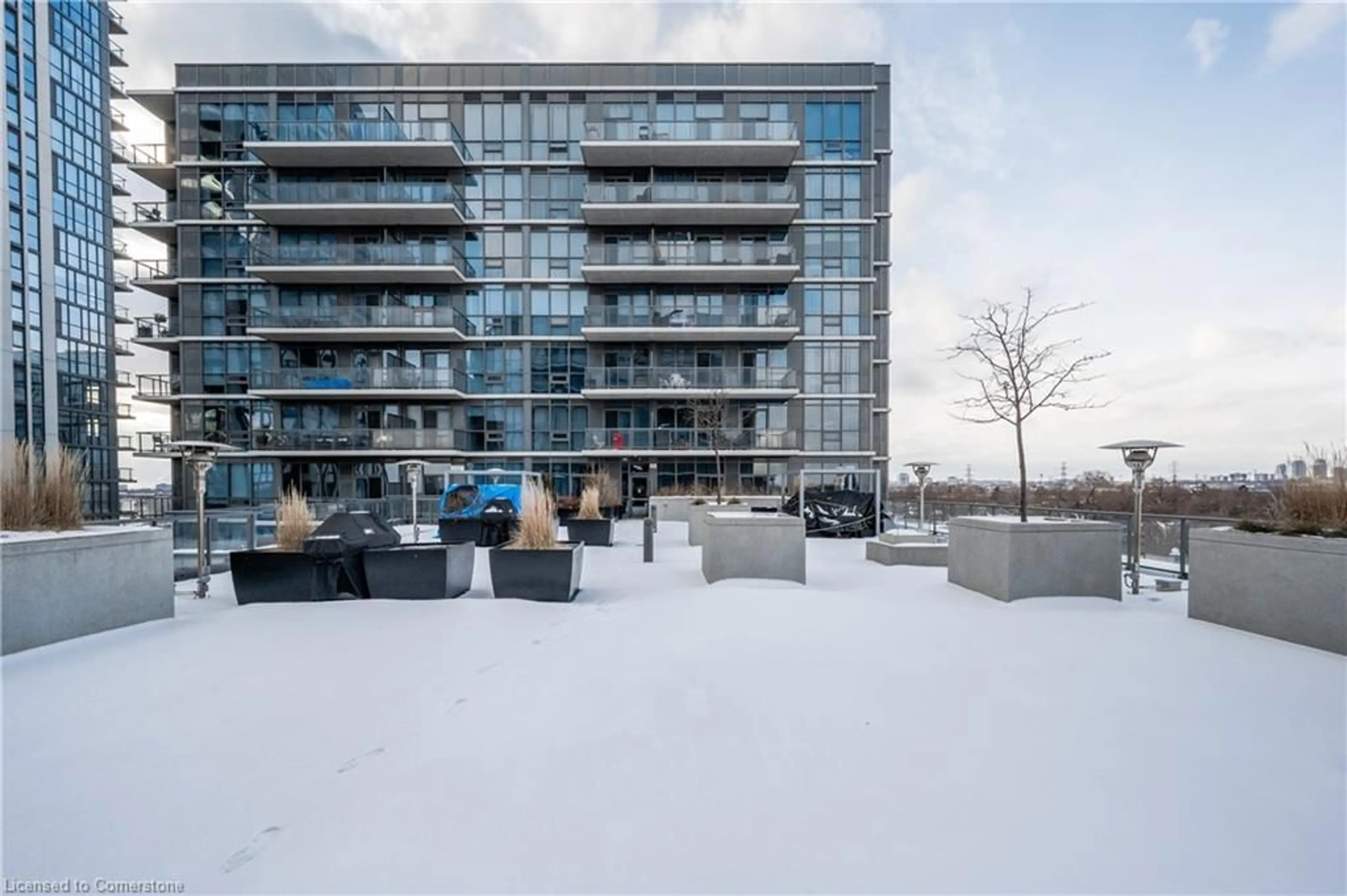 Patio, city buildings view from balcony for 1185 The Queensway #112, Etobicoke Ontario M8Z 0C5