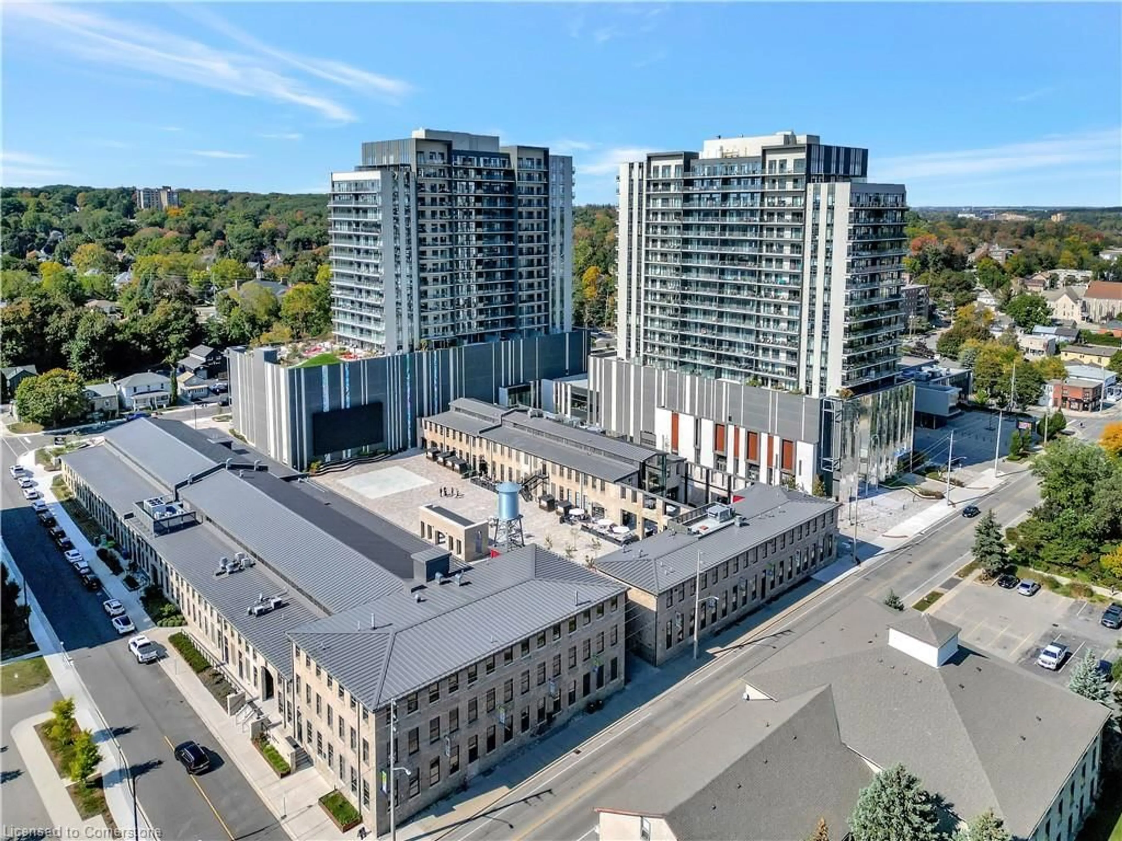 A pic from outside/outdoor area/front of a property/back of a property/a pic from drone, city buildings view from balcony for 50 Grand Ave #1614, Cambridge Ontario N1S 0C2