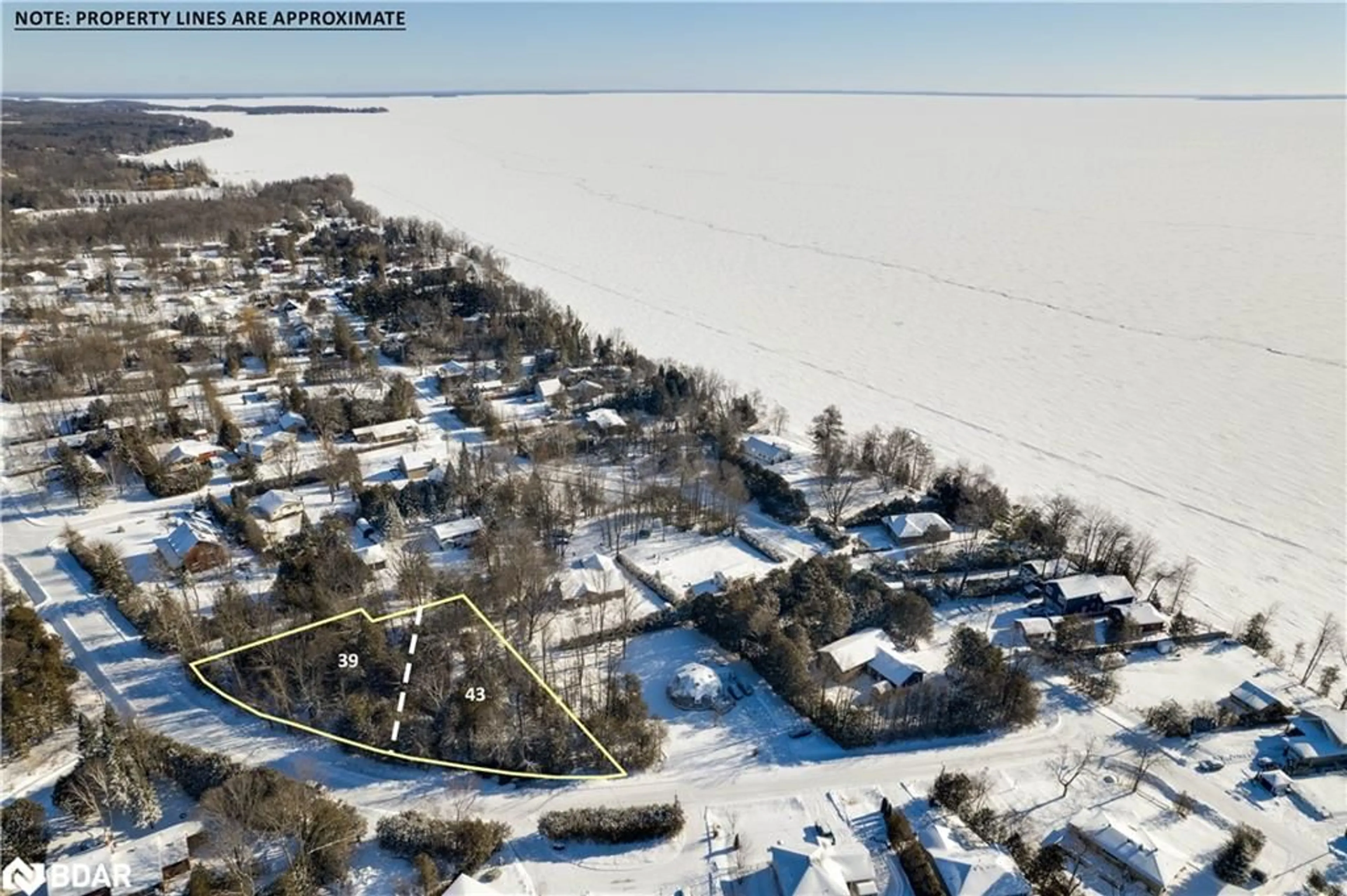 A pic from outside/outdoor area/front of a property/back of a property/a pic from drone, water/lake/river/ocean view for 39 & 43 Campbell Ave, Oro-Medonte Ontario L0L 1T0