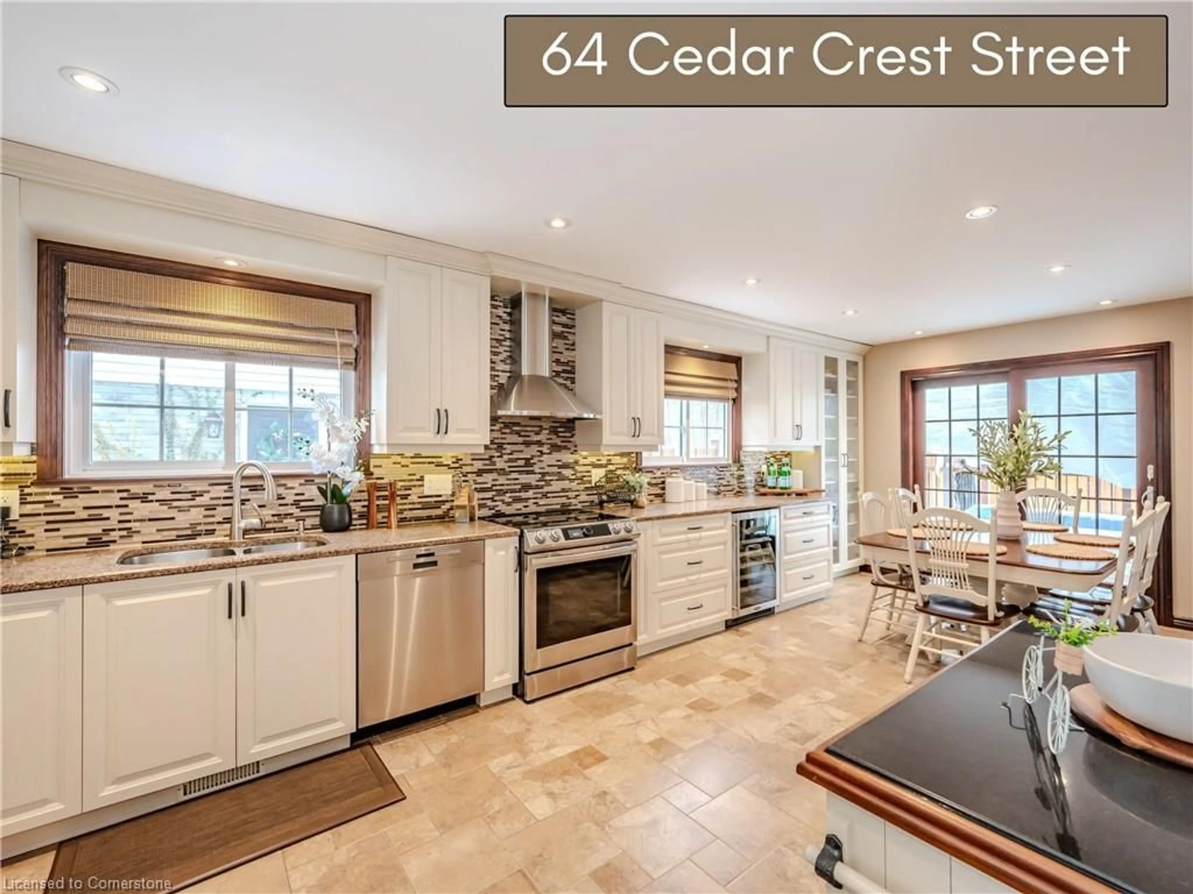 Open concept kitchen, ceramic/tile floor for 64 Cedar Crest St, Kitchener Ontario N2N 1Y2