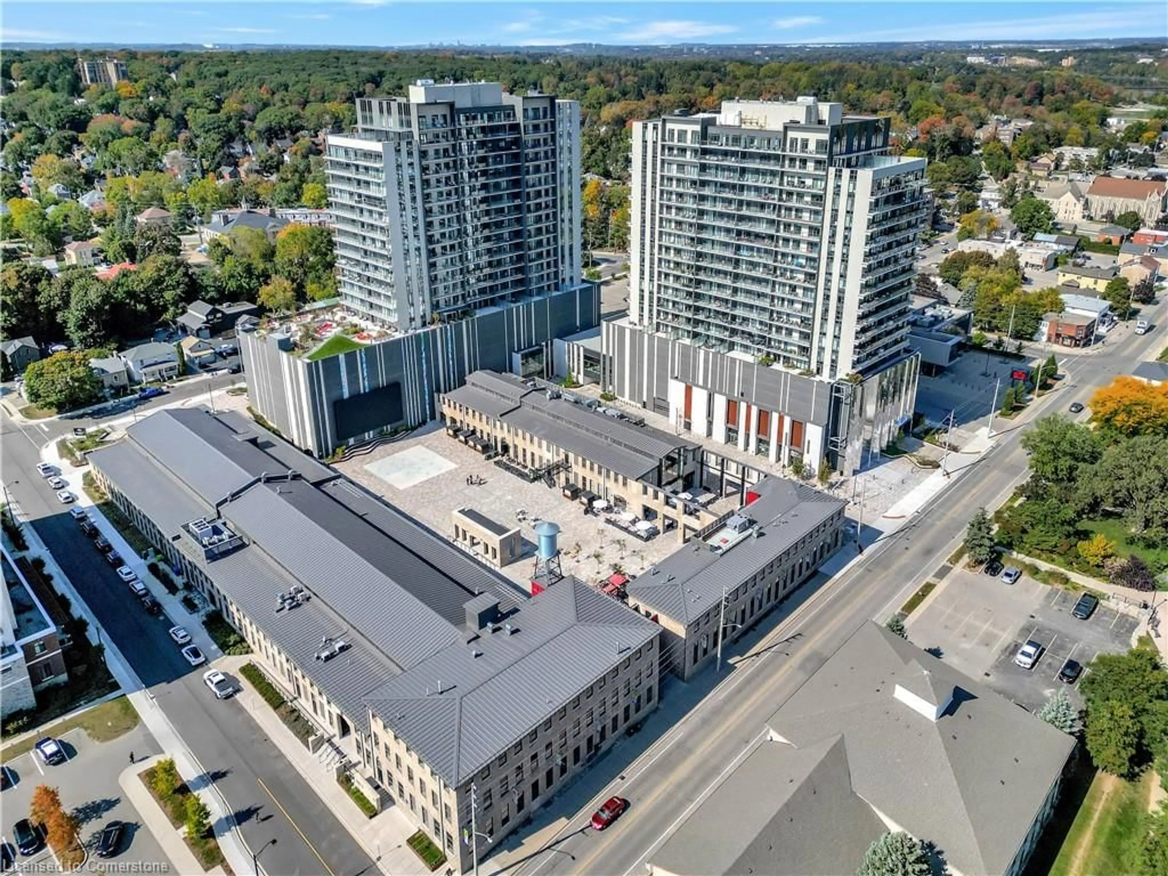 A pic from outside/outdoor area/front of a property/back of a property/a pic from drone, city buildings view from balcony for 50 Grand Ave #801, Cambridge Ontario N1S 2L8