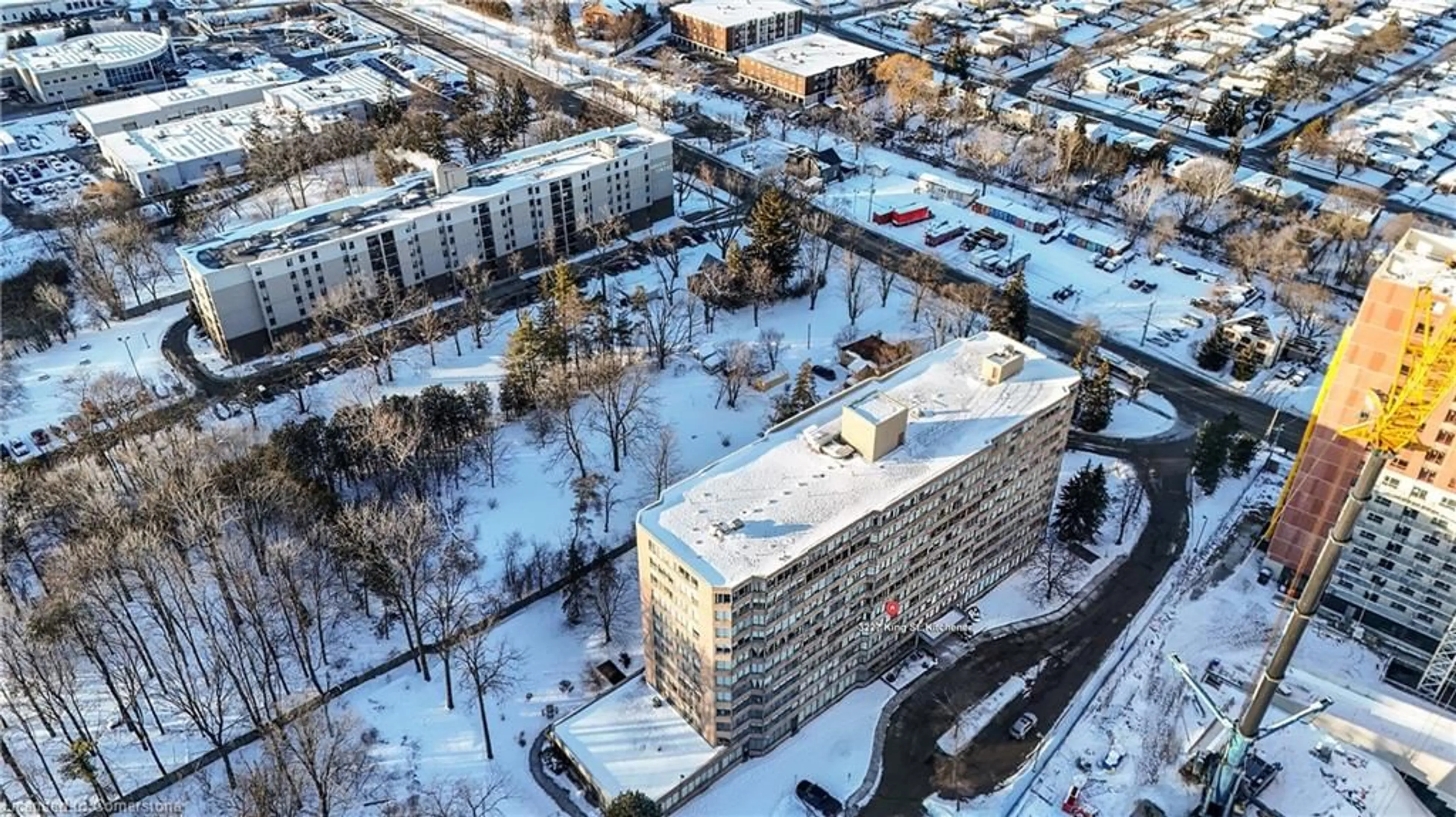 A pic from outside/outdoor area/front of a property/back of a property/a pic from drone, city buildings view from balcony for 3227 King St #311, Kitchener Ontario N2A 3Z9