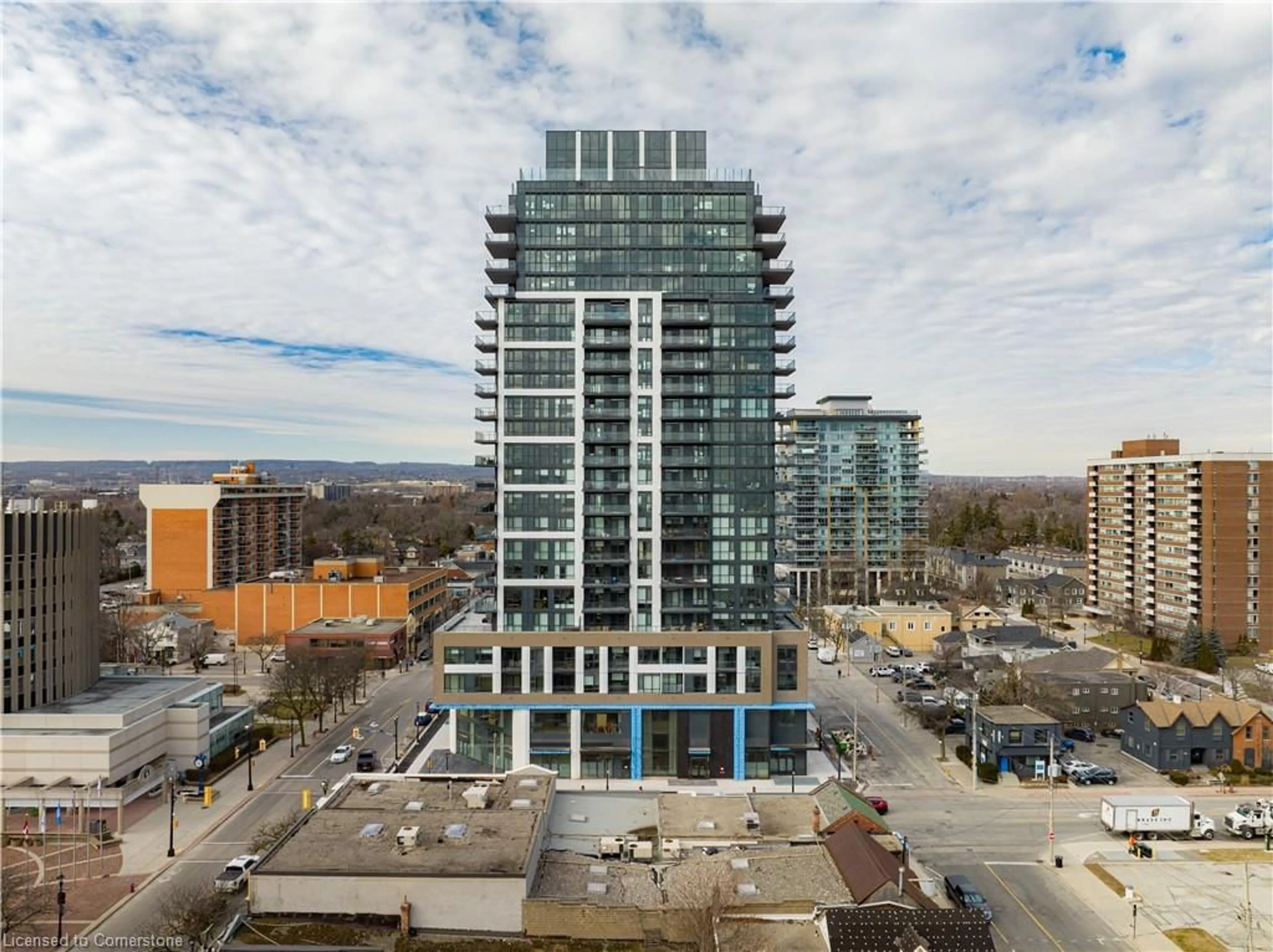 A pic from outside/outdoor area/front of a property/back of a property/a pic from drone, city buildings view from balcony for 2007 James St #2201, Burlington Ontario L7R 0G7