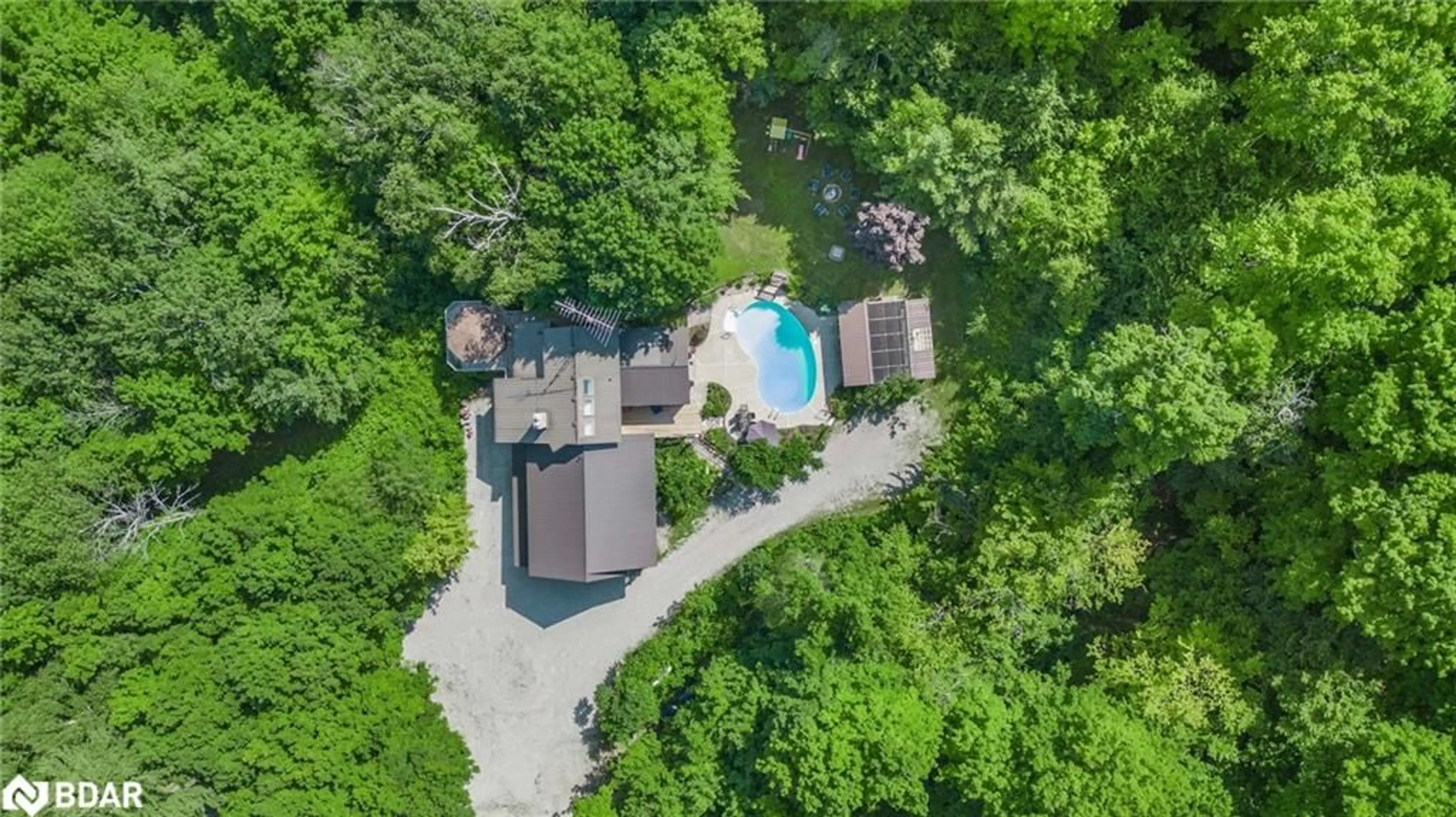 A pic from outside/outdoor area/front of a property/back of a property/a pic from drone, water/lake/river/ocean view for 1241 Bass Lake Sideroad, Oro-Medonte Ontario L0L 1T0