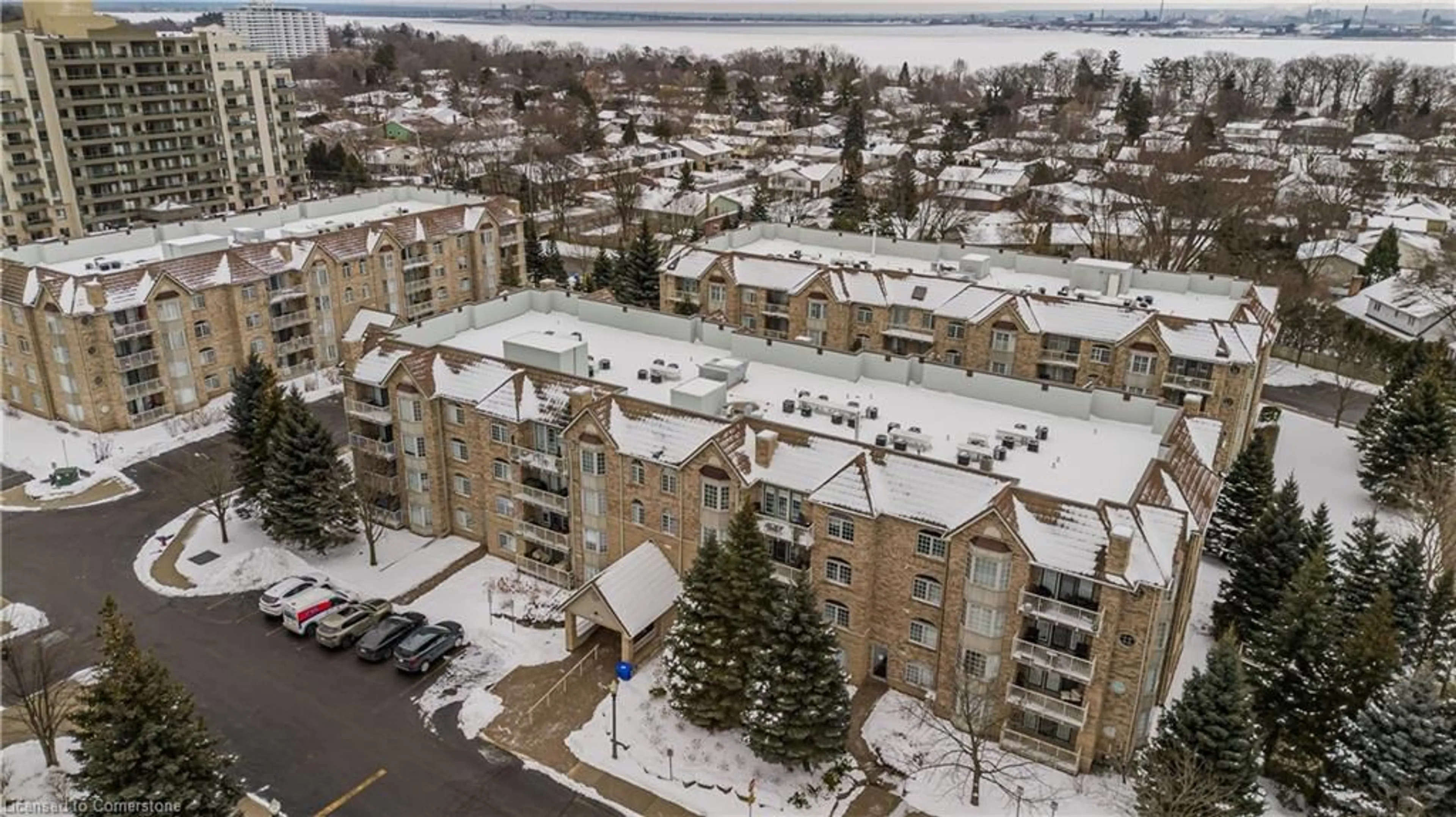 A pic from outside/outdoor area/front of a property/back of a property/a pic from drone, city buildings view from balcony for 216 Plains Rd #202D, Burlington Ontario L7T 4L1