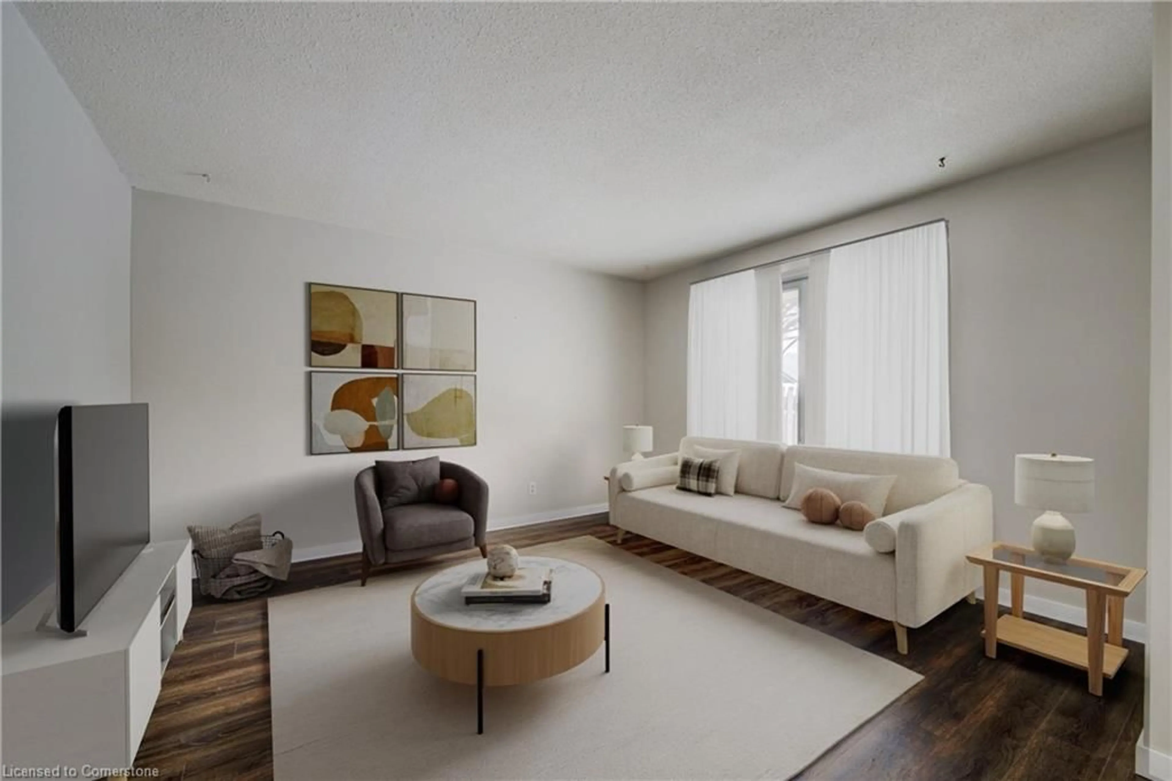 Living room with furniture, wood/laminate floor for 375 Kingscourt Dr #16, Waterloo Ontario N2K 3N7