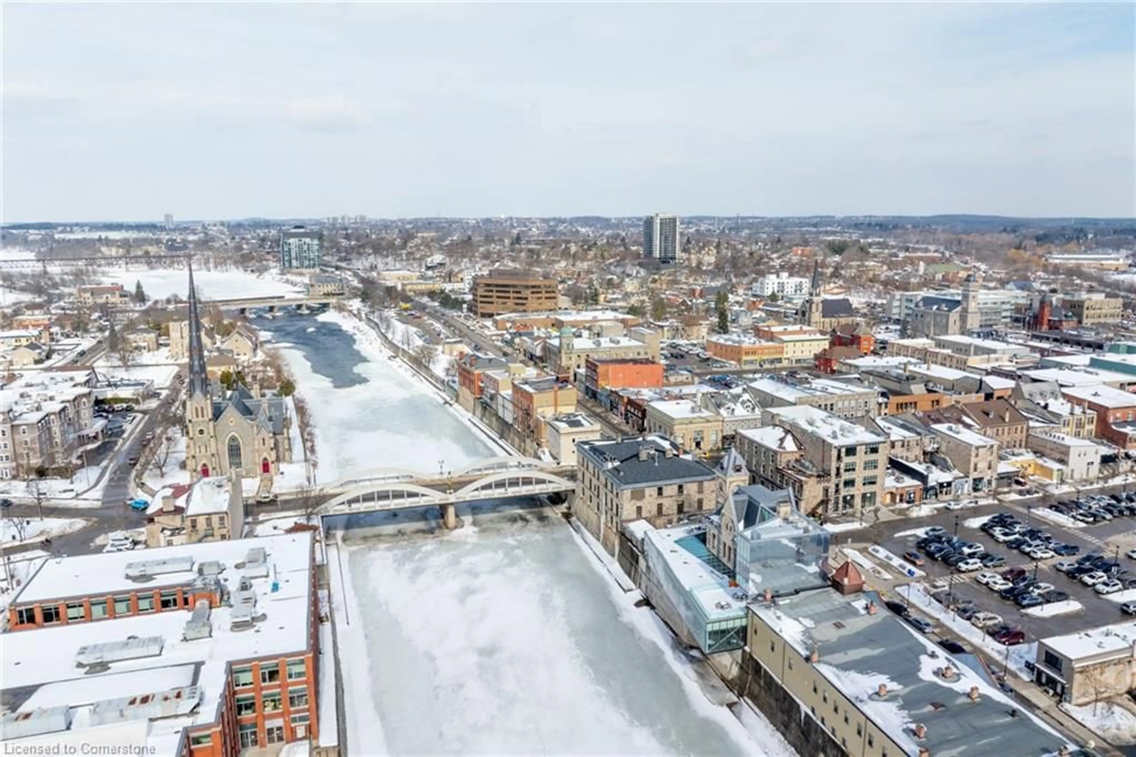 A pic from outside/outdoor area/front of a property/back of a property/a pic from drone, city buildings view from balcony for 15 Glebe St, Cambridge Ontario N1S 0C3