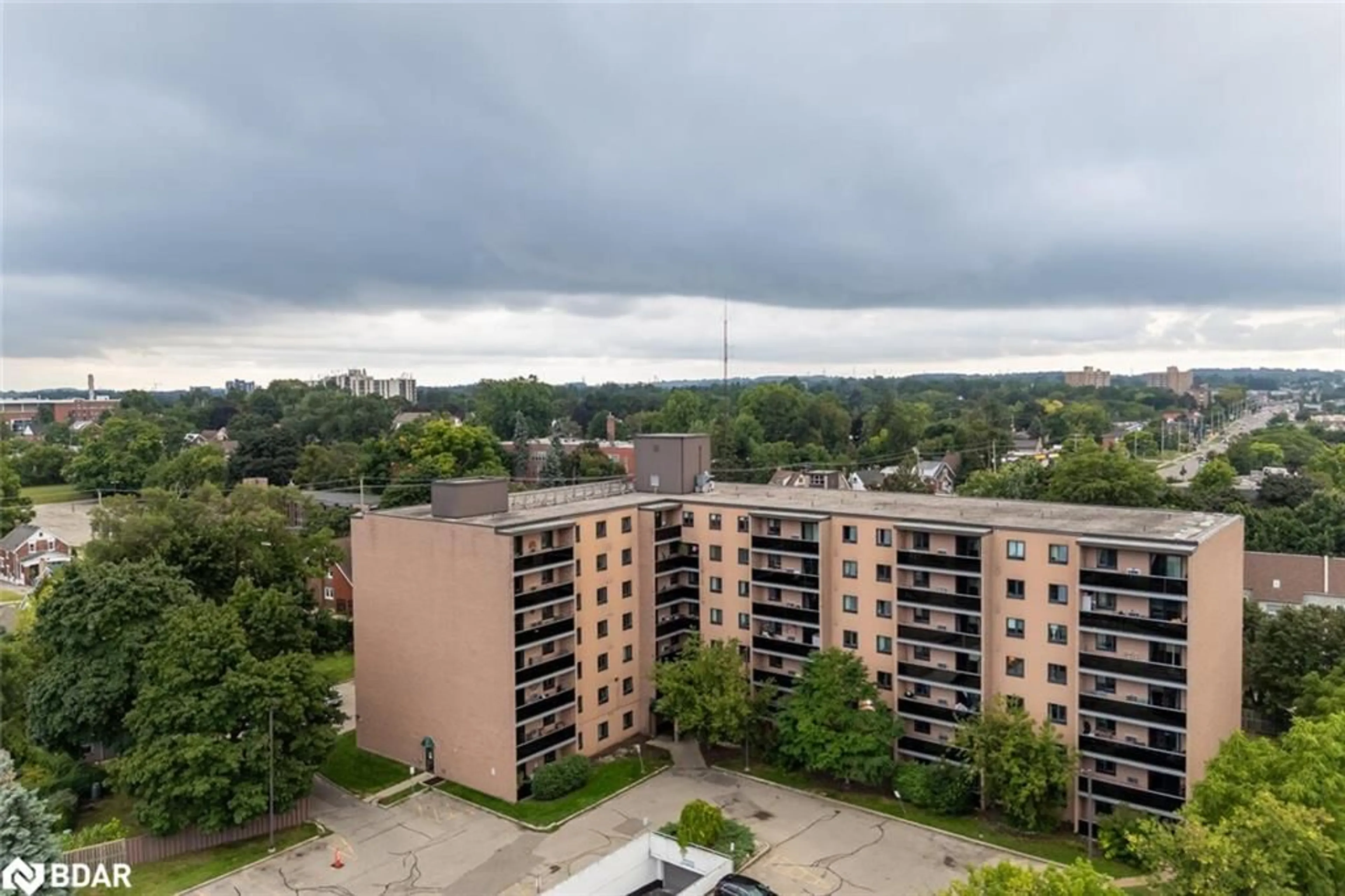 A pic from outside/outdoor area/front of a property/back of a property/a pic from drone, city buildings view from balcony for 29 West Ave #302, Kitchener Ontario N2M 5E4