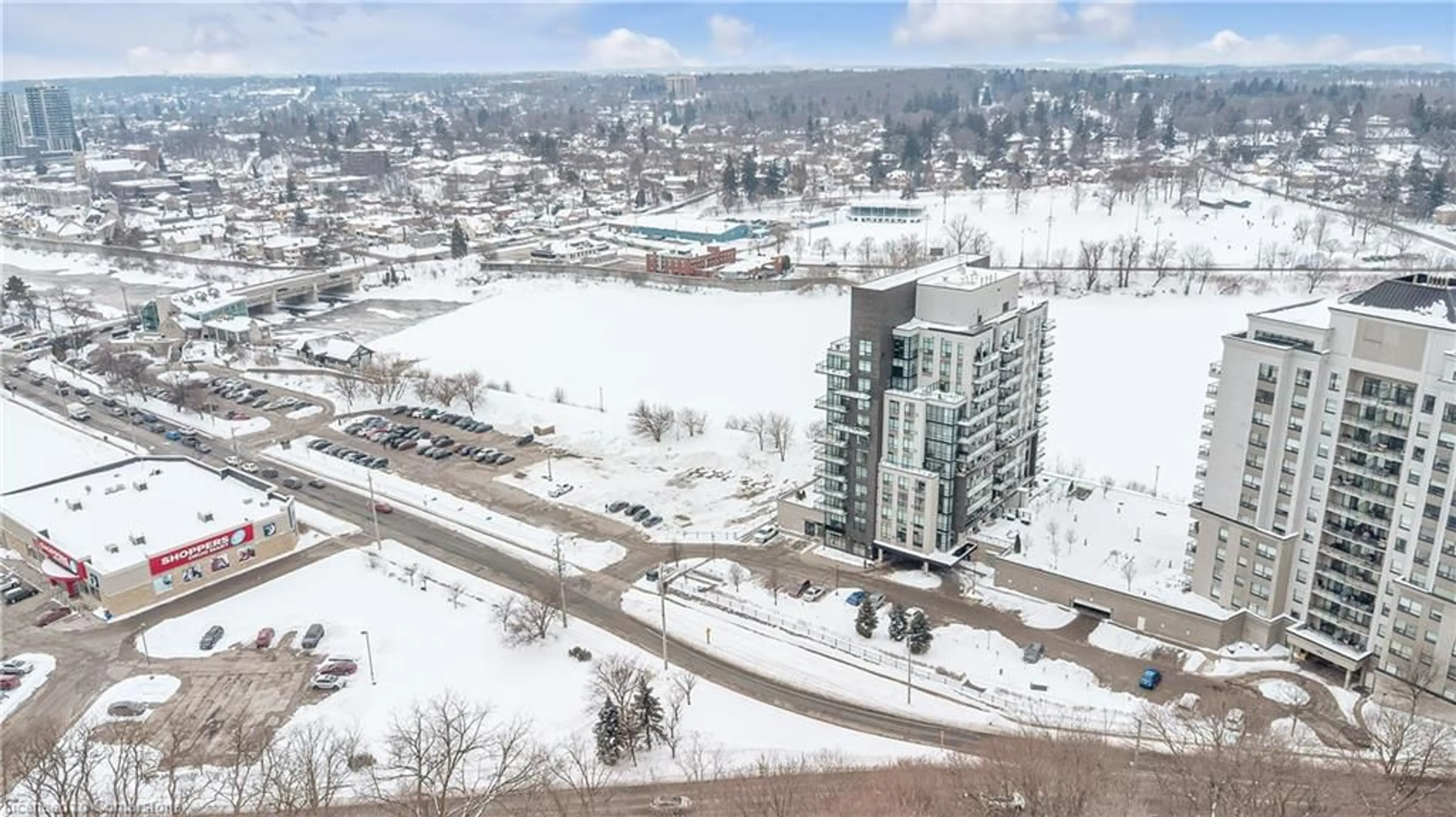 A pic from outside/outdoor area/front of a property/back of a property/a pic from drone, building for 150 Water St #201, Cambridge Ontario N1R 0B5