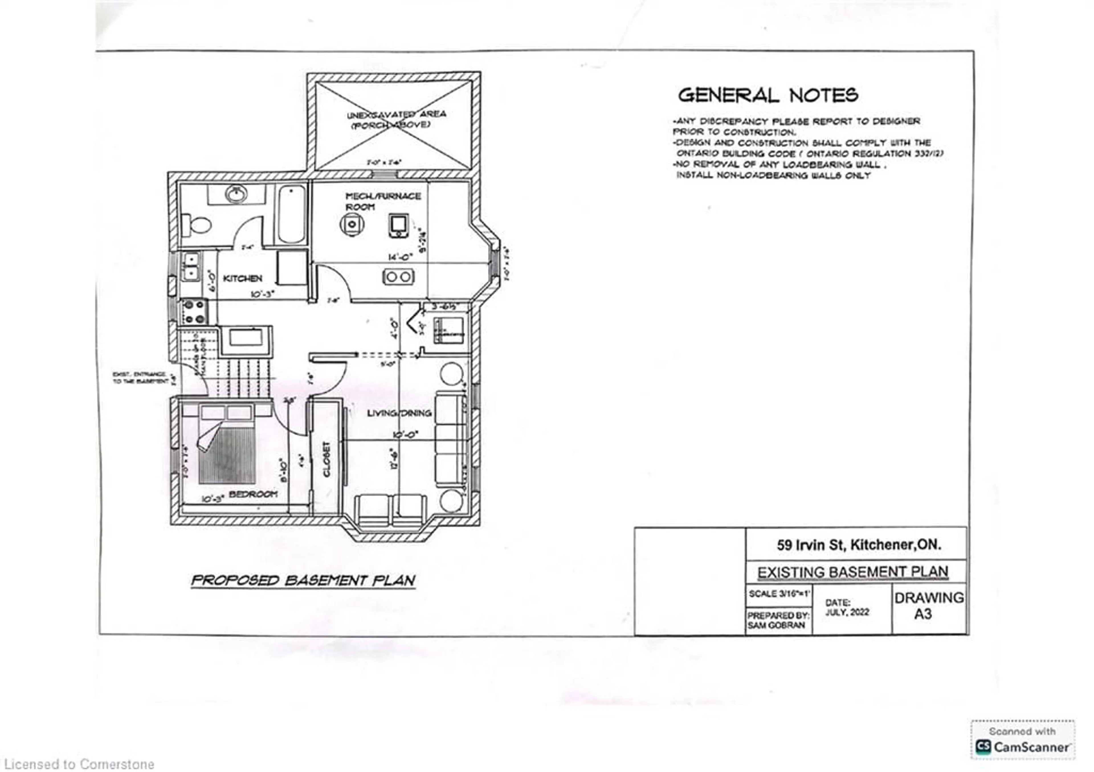 Floor plan for 59 Irvin St, Kitchener Ontario N2H 1K7