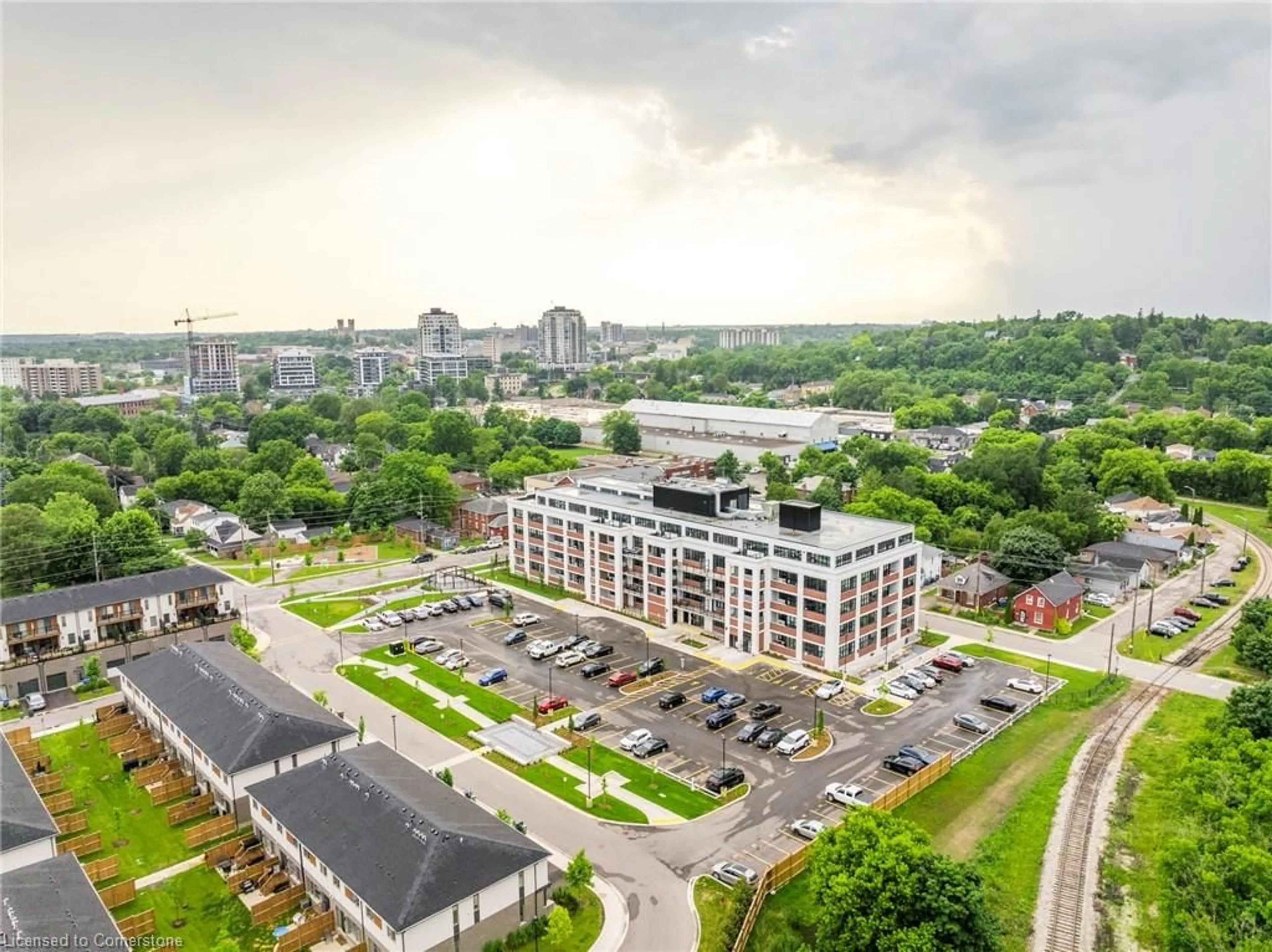 A pic from outside/outdoor area/front of a property/back of a property/a pic from drone, city buildings view from balcony for 120 Huron St #419, Guelph Ontario N1E 0T8