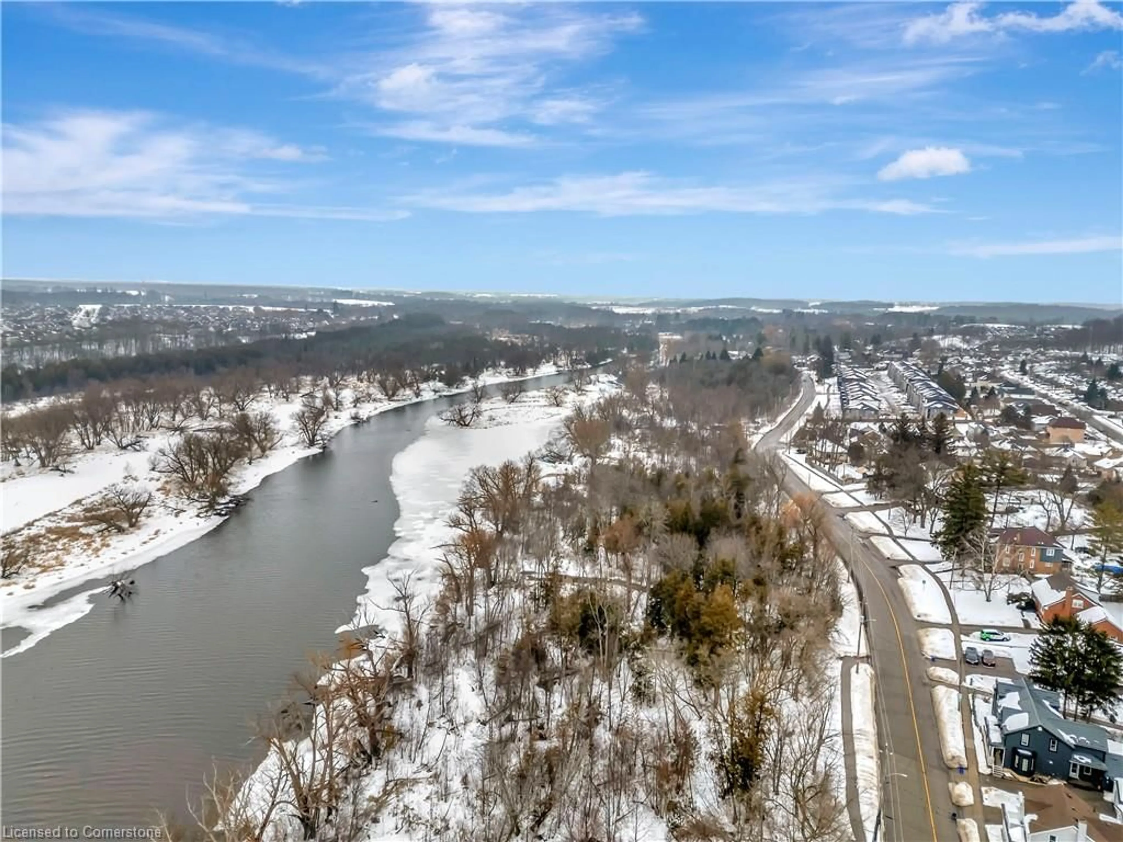 A pic from outside/outdoor area/front of a property/back of a property/a pic from drone, water/lake/river/ocean view for 242-246 Queen St, Cambridge Ontario N3C 2B5