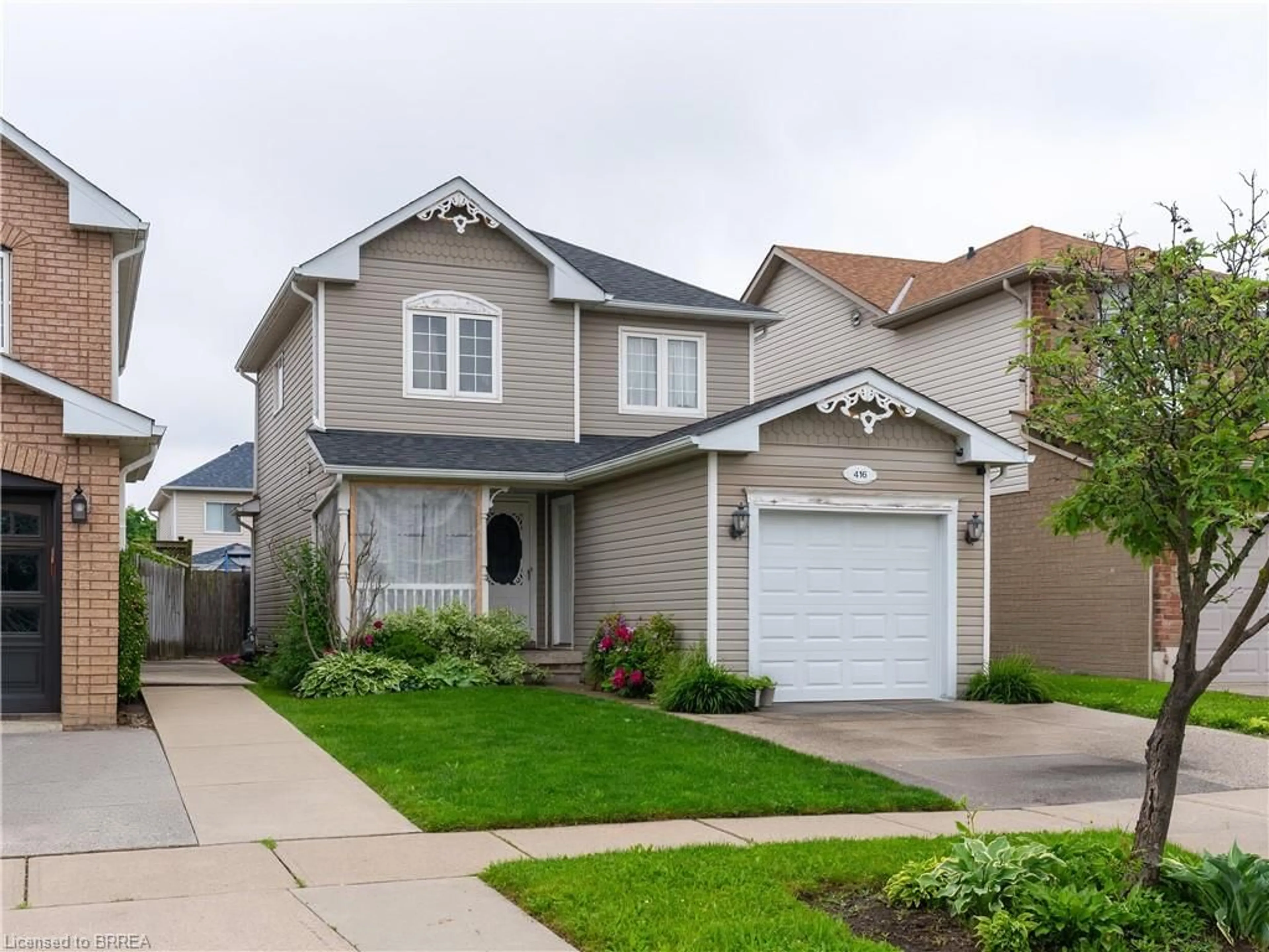 Home with vinyl exterior material, street for 416 Langlaw Dr, Cambridge Ontario N1P 1H3